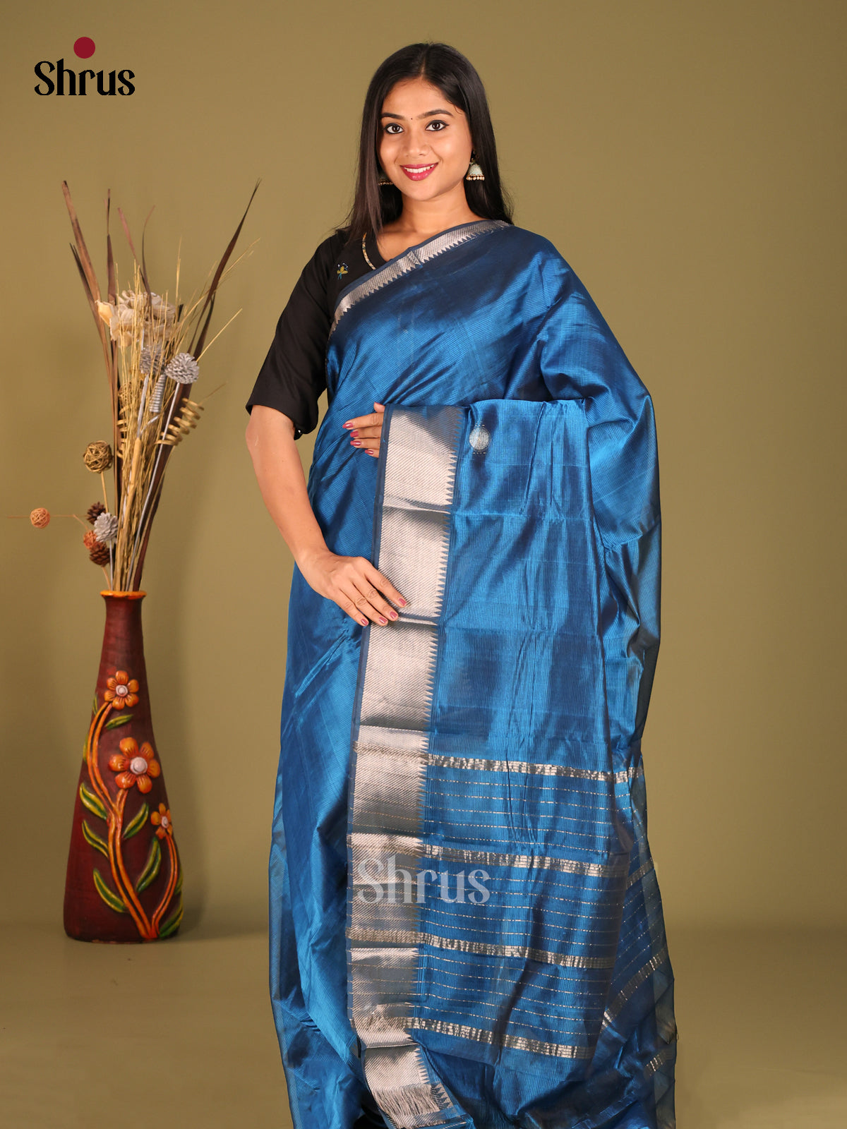 Blue Single Tone Mangalagiri silkcotton Saree with self zari border