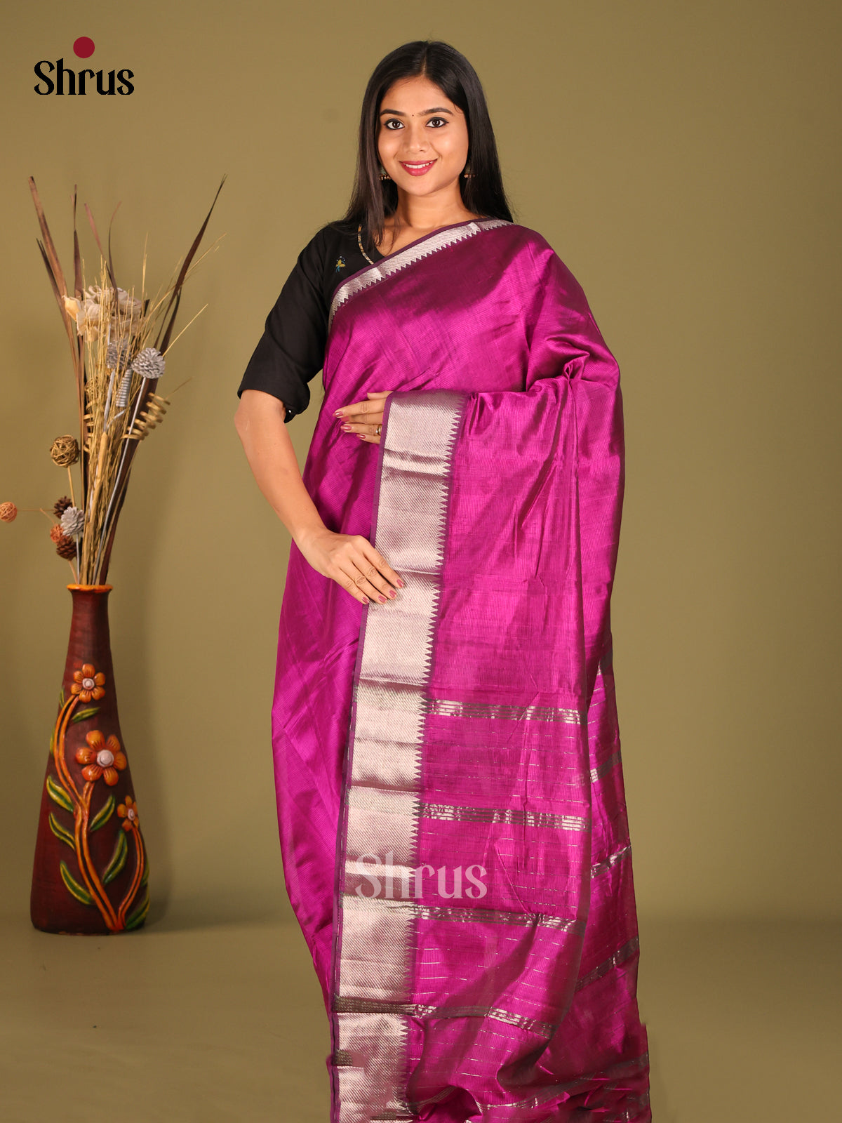 Purple Single Tone Mangalagiri silkcotton Saree with rich kaddi zari border