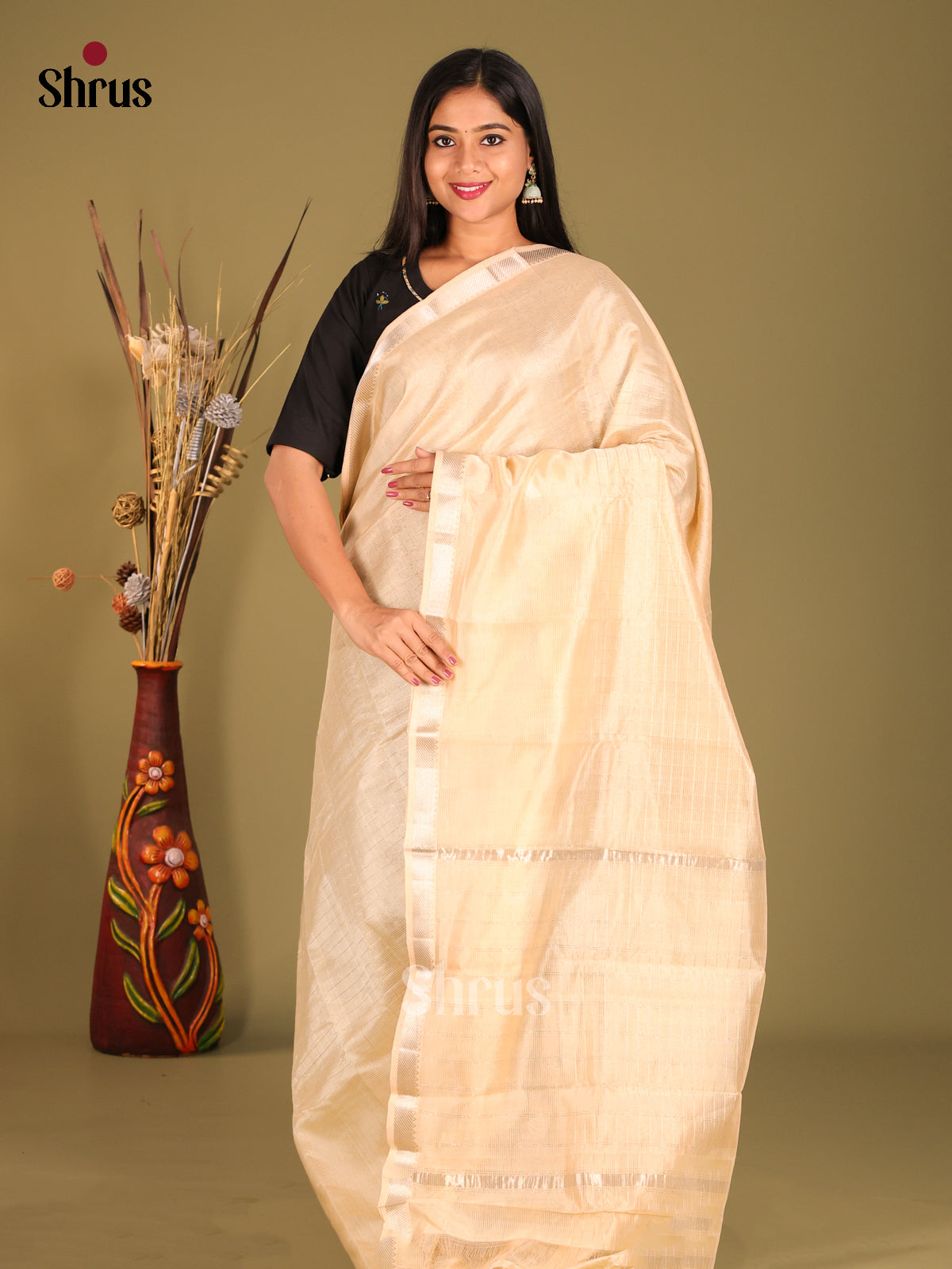 Cream (Single Tone) Mangalagiri silkcotton Saree