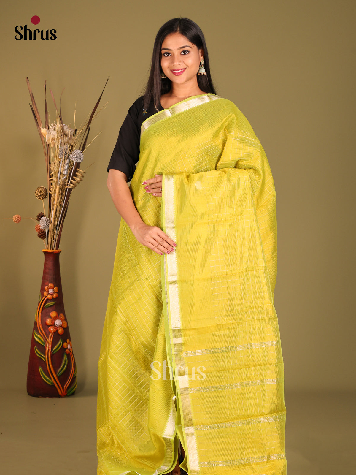 Light Green(single Tone) - Mangalagiri silkcotton Saree with zari checks