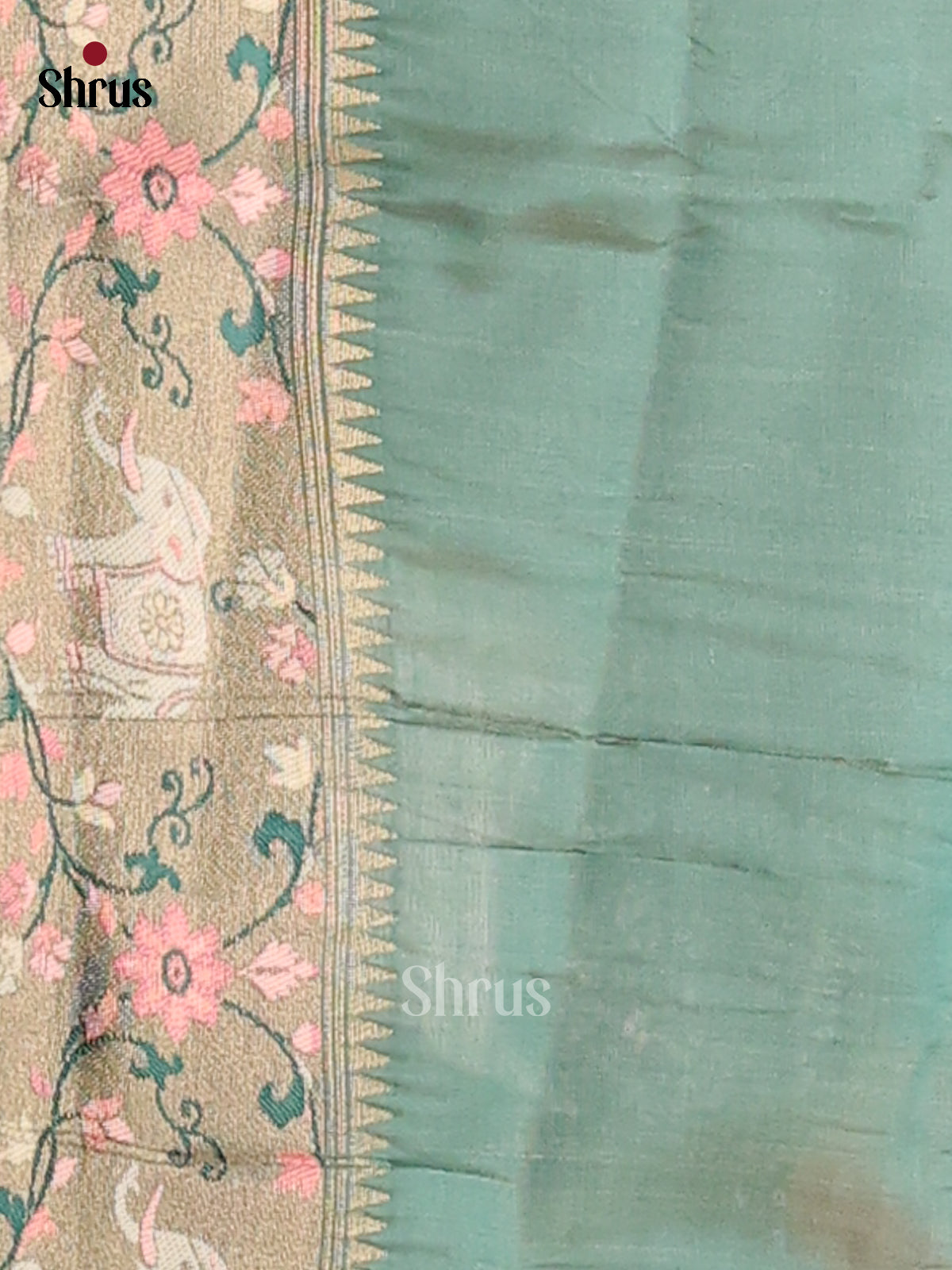 Cream & Green - Semi matka Saree