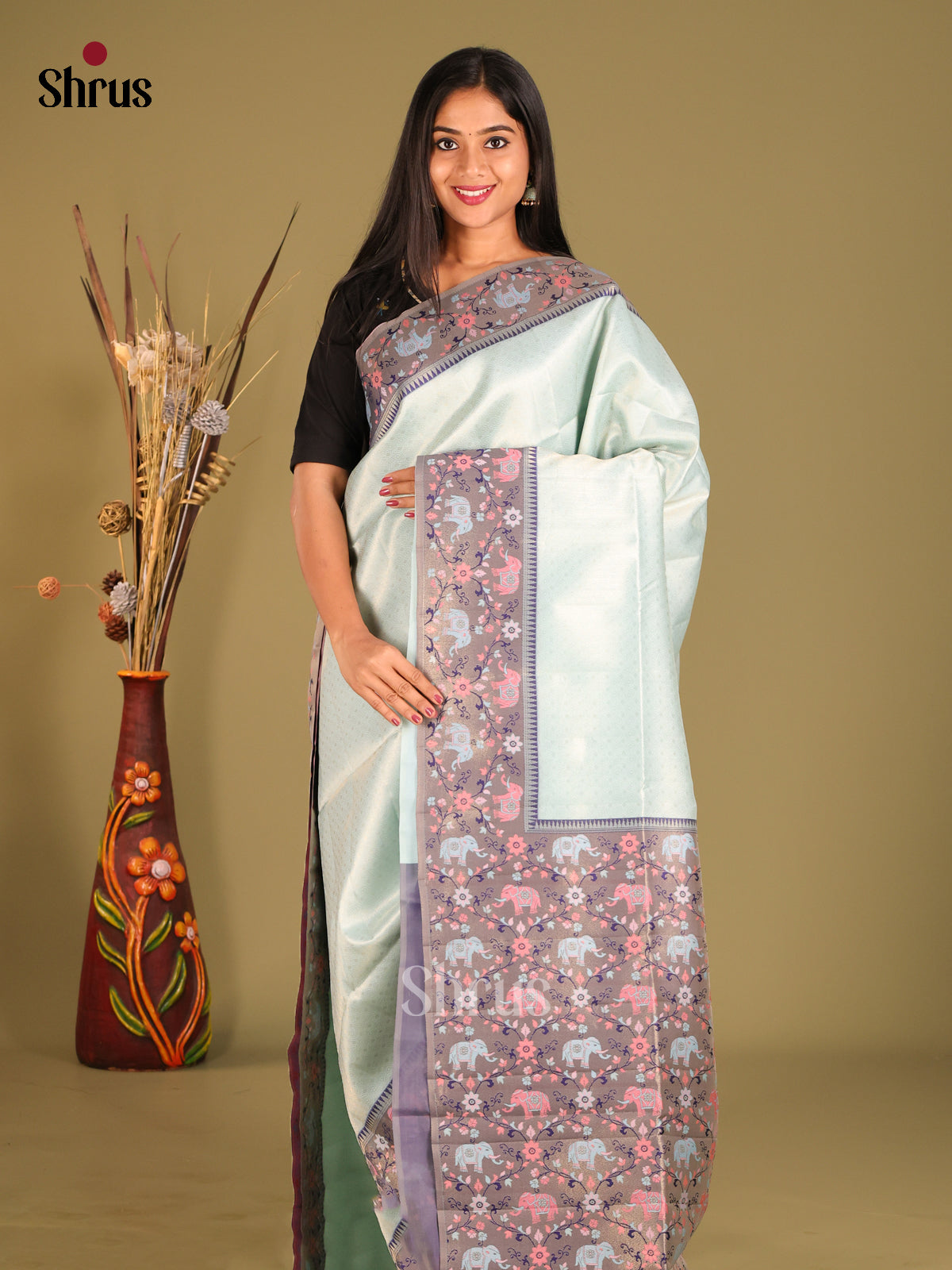 Light Blue & Purple - Semi matka Saree