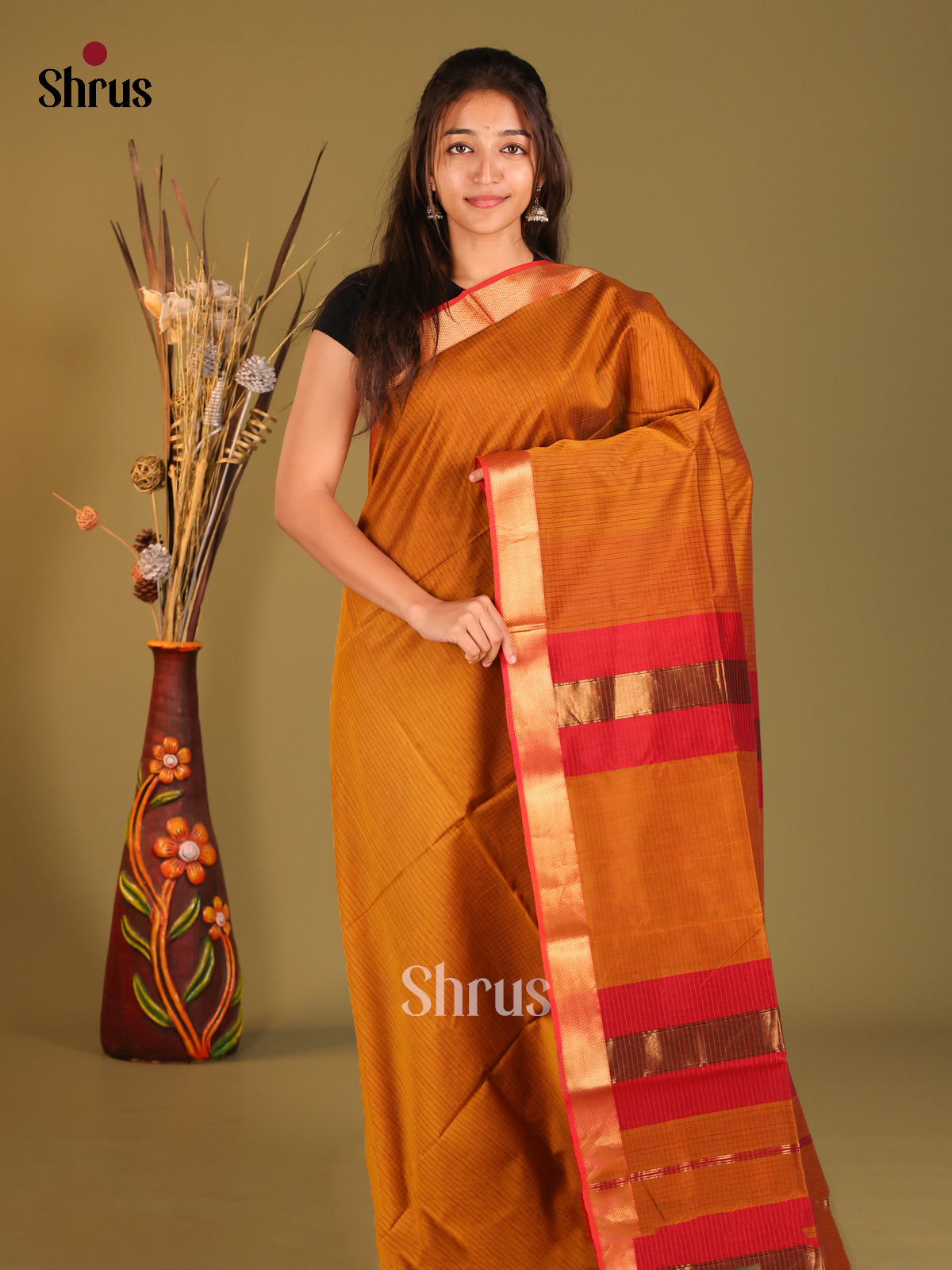Rust & Red Maheshwari silkcotton Saree