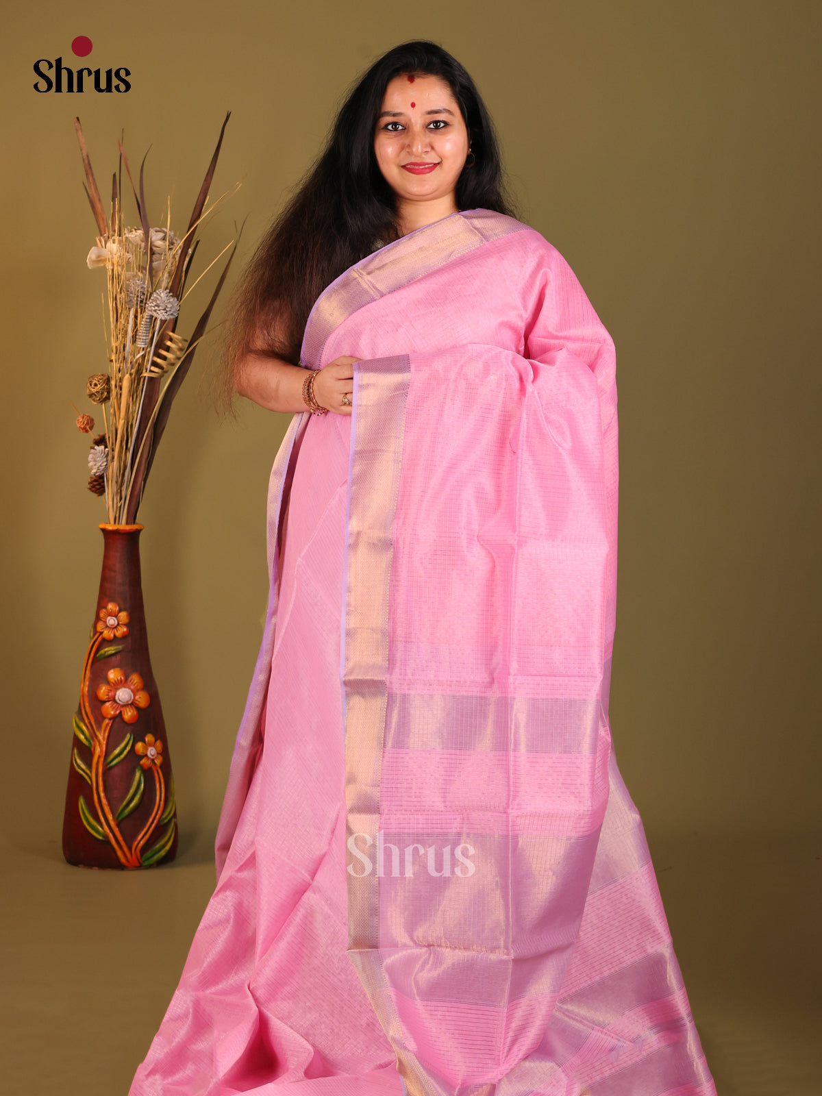 Pink(Single Tone)- Maheshwari silkcotton Saree - Shop on Shrus.com