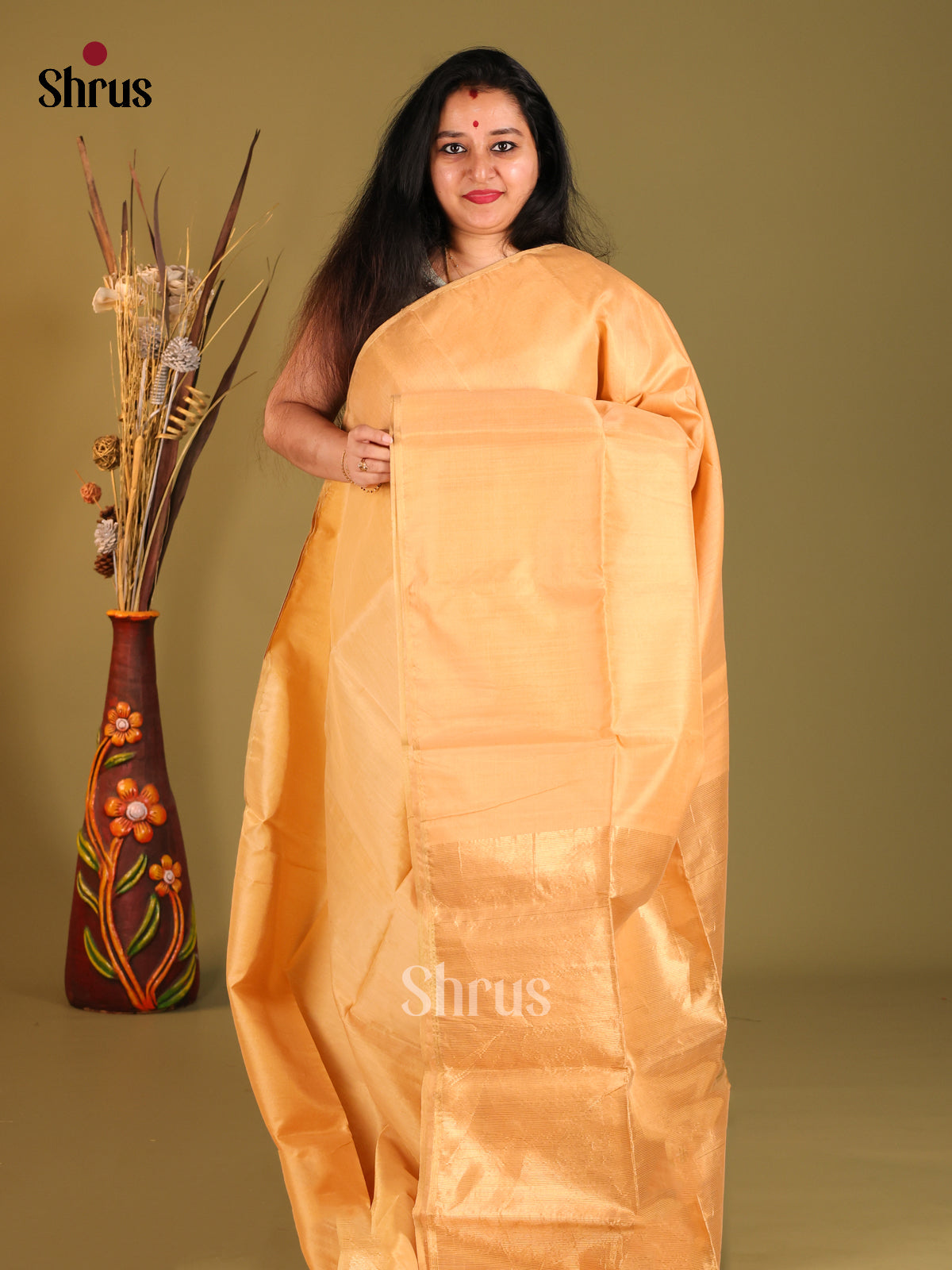 Peach Maheshwari silkcotton Saree