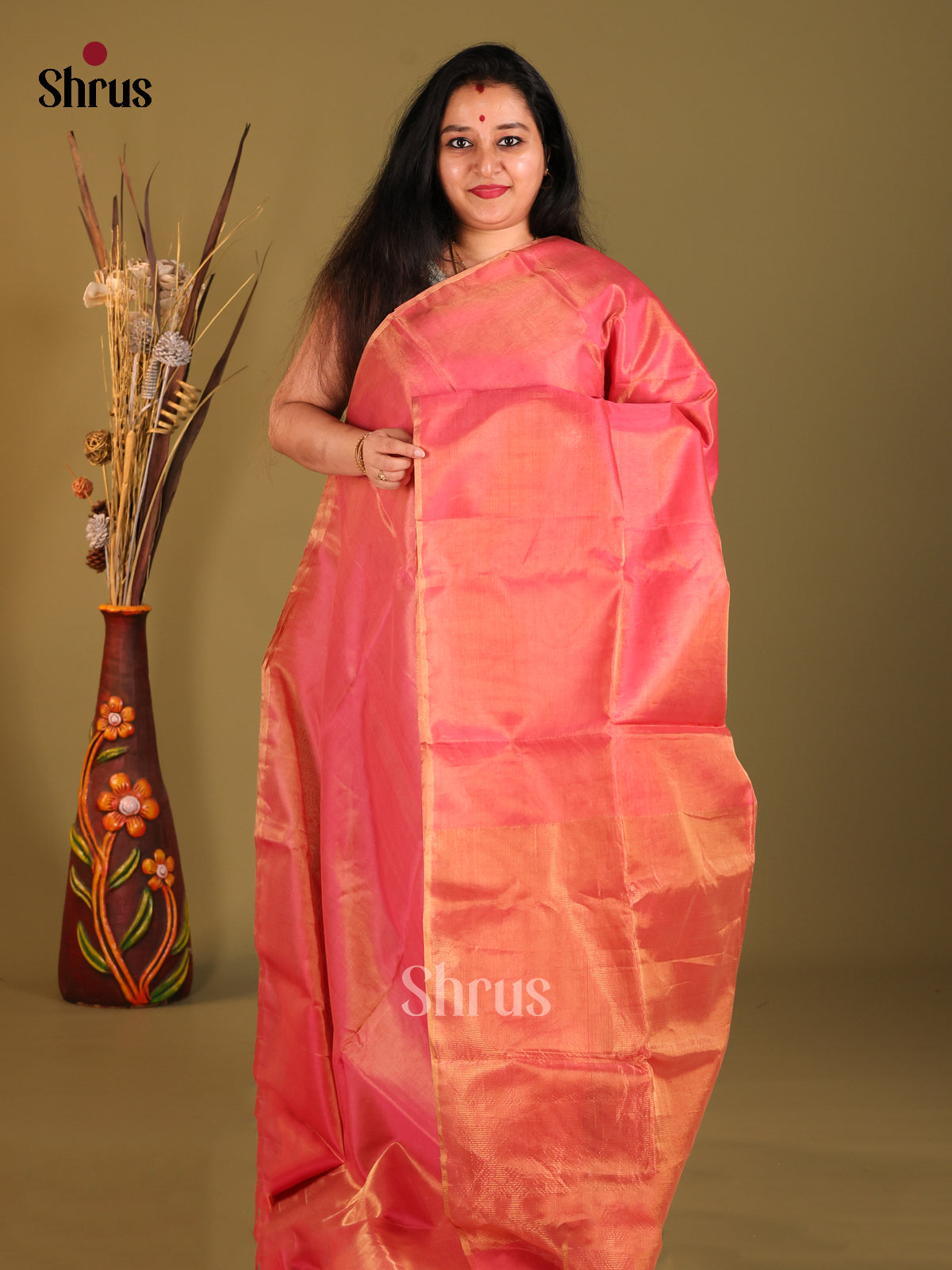 Full peach Maheshwari silkcotton Saree
