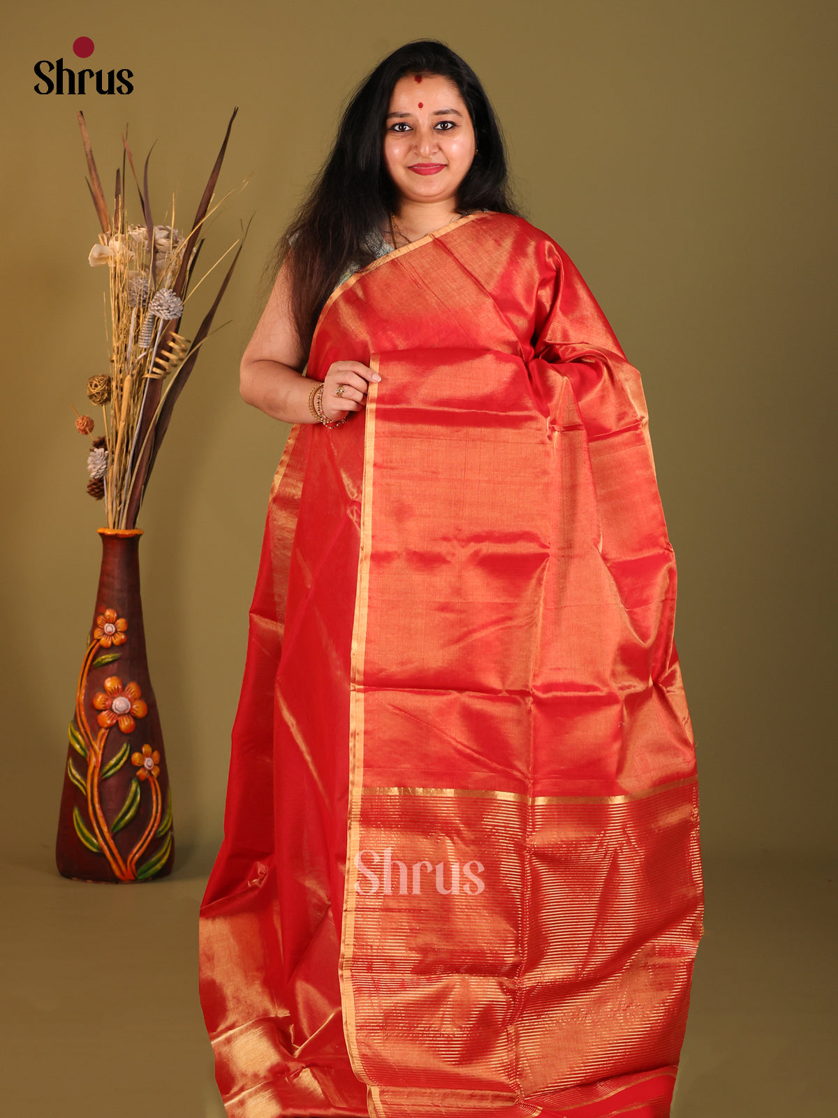 Red lined Maheshwari silkcotton Saree
