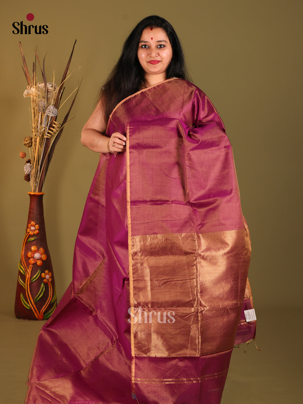 Purple - Maheshwari silkcotton Saree
