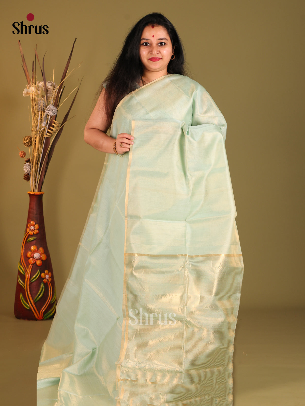 Pastel green(singe Tone)- Maheshwari silkcotton Saree - Shop on Shrus.com