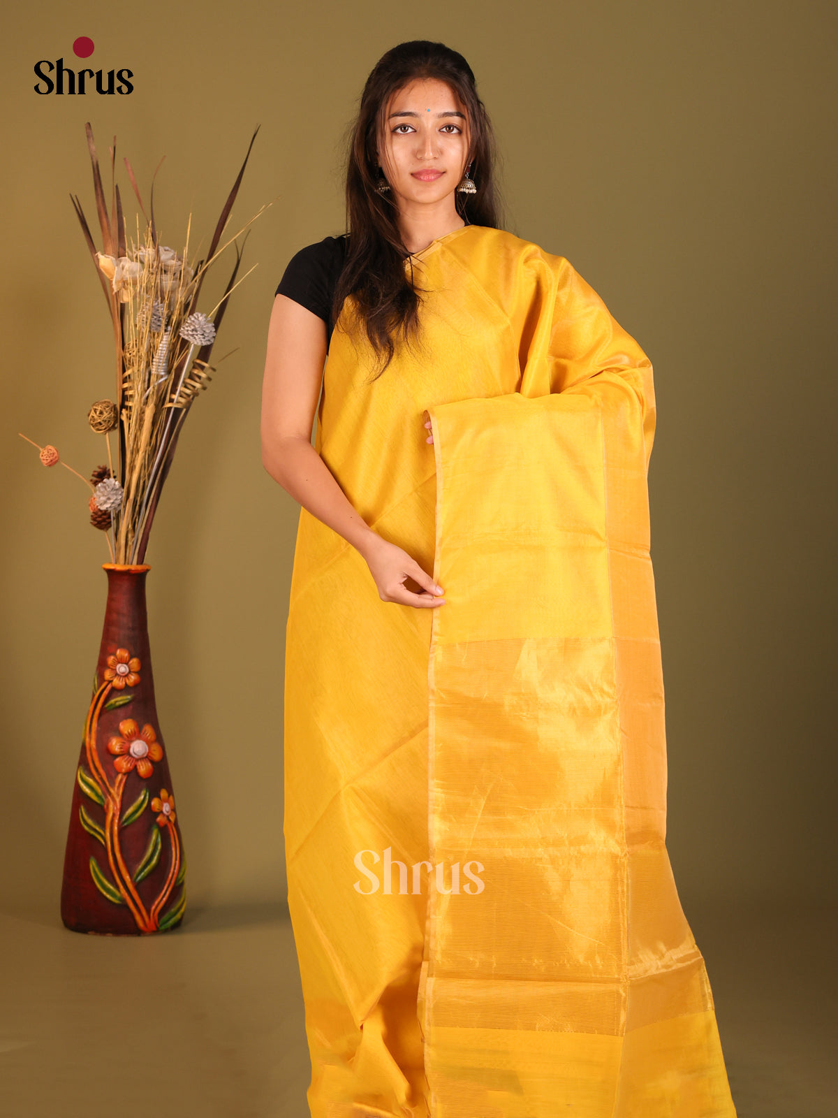 Yellow(Single Tone) Maheshwari silkcotton Saree