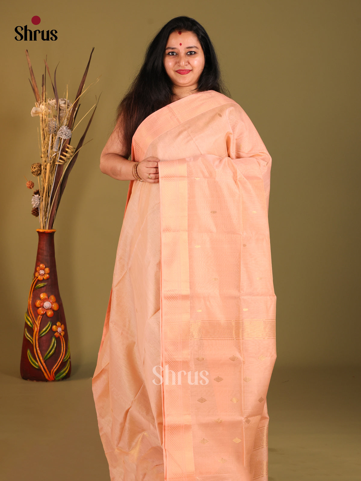 Peach(Single Tone) Maheshwari silkcotton Saree
