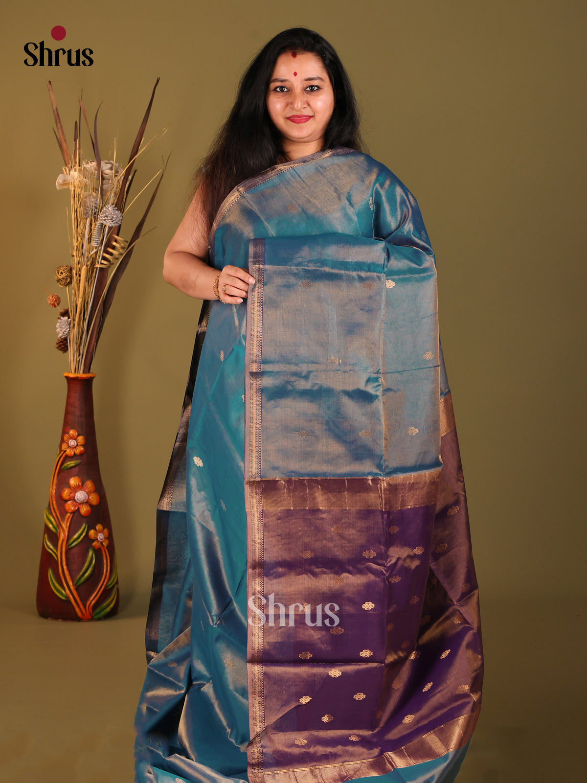 Blue & Violet Maheshwari silkcotton Saree