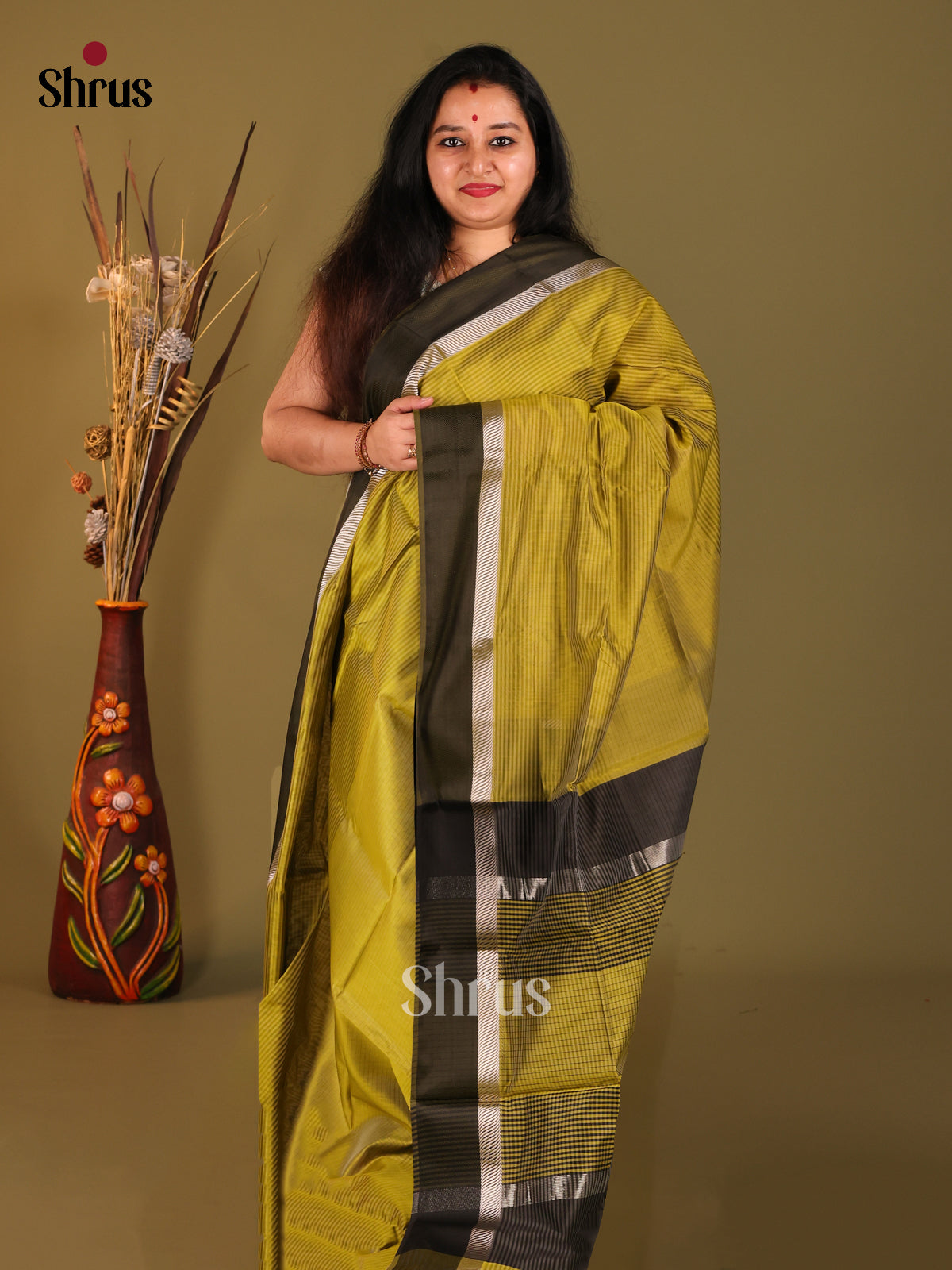 Mustard yellow green Maheshwari silkcotton Saree