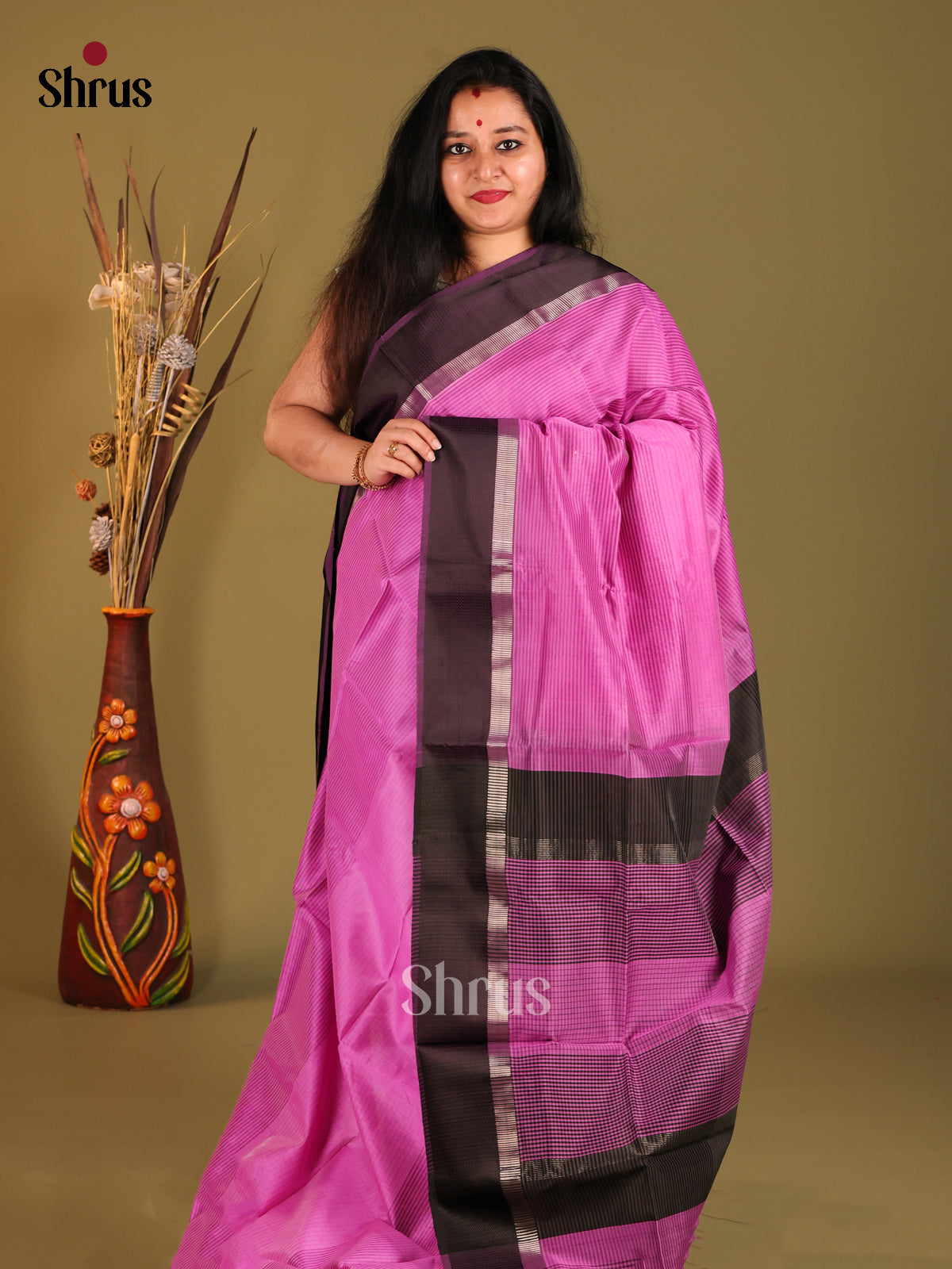 Pink & Black Maheshwari silkcotton Saree