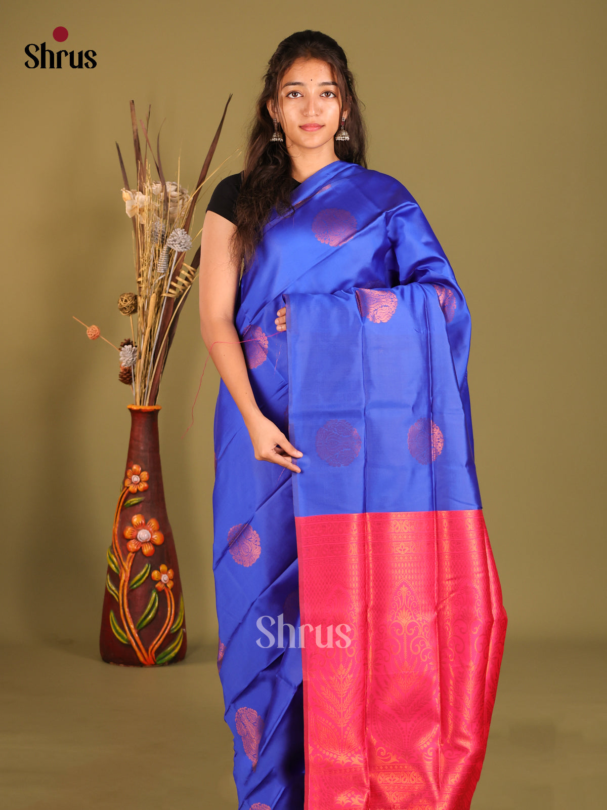 Blue & Pink - Semi Softsilk Saree