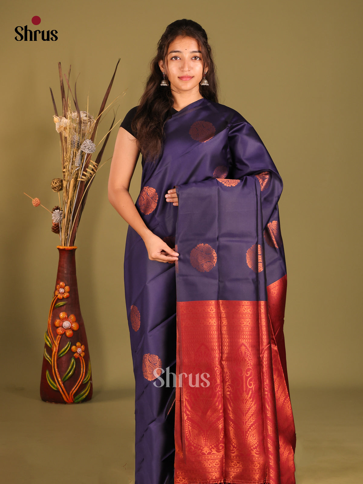 Blue & Maroon - Semi Softsilk Saree