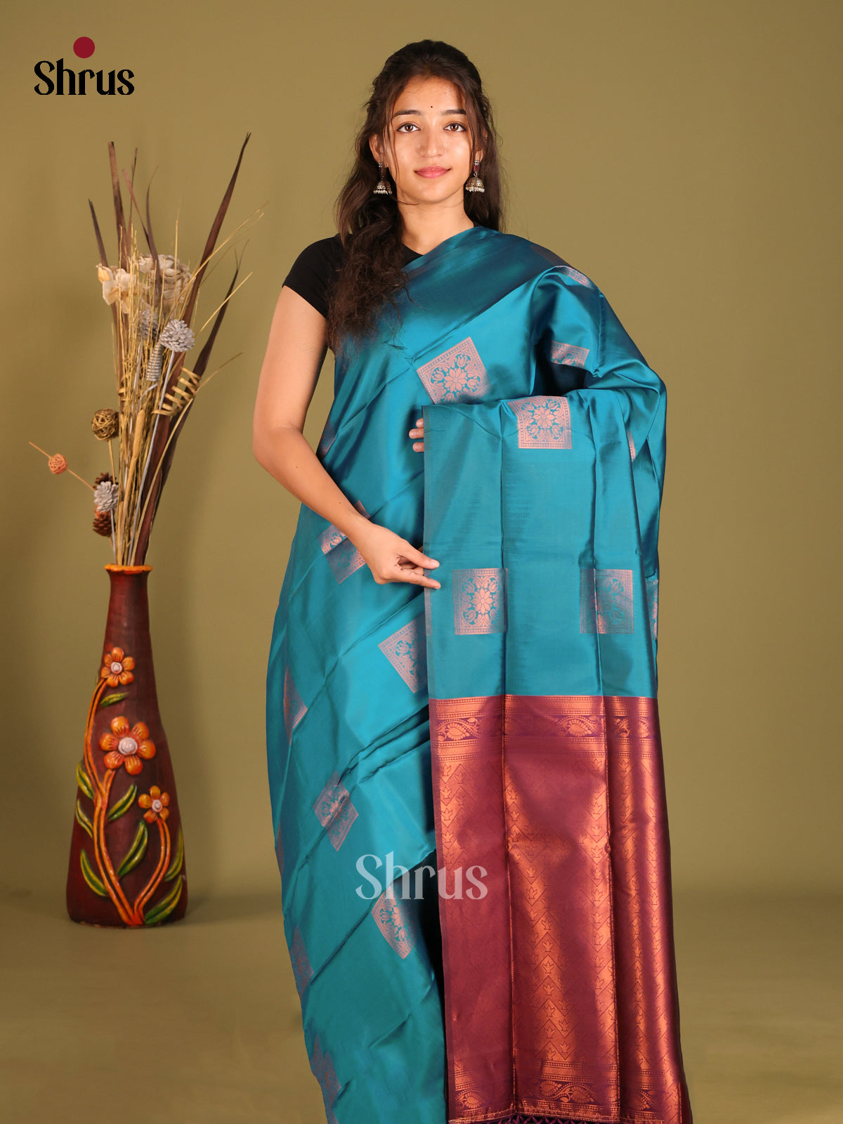 Blue & Maroon- Semi Softsilk Saree