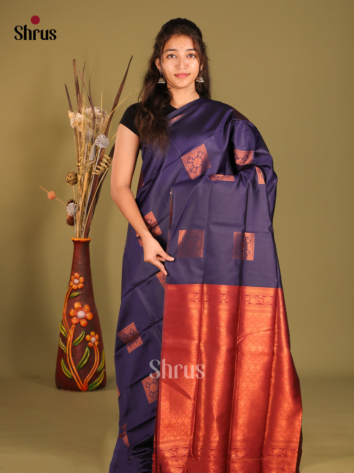 Blue & Maroon - Semi Softsilk Saree
