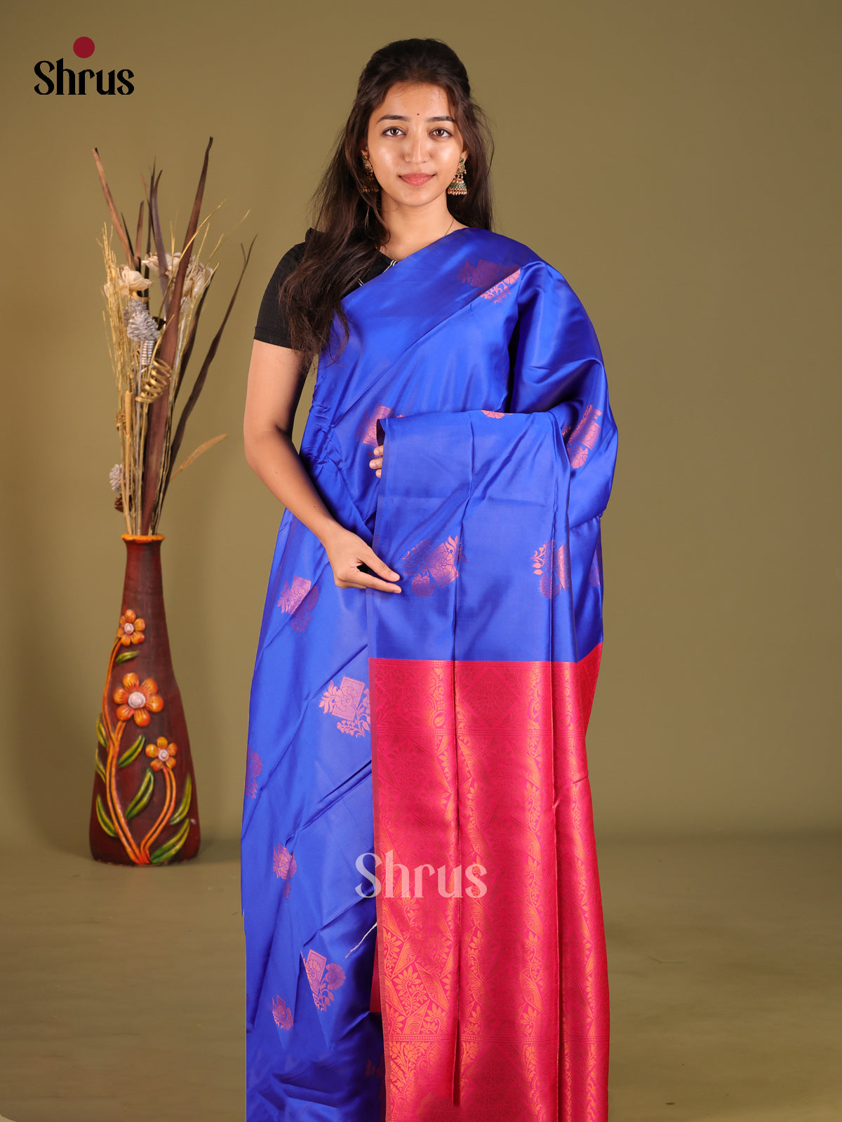 Blue & Pink - Semi Softsilk Saree