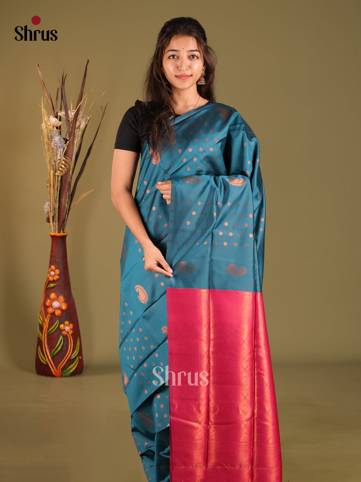 Blue & Pink - Semi Softsilk Saree