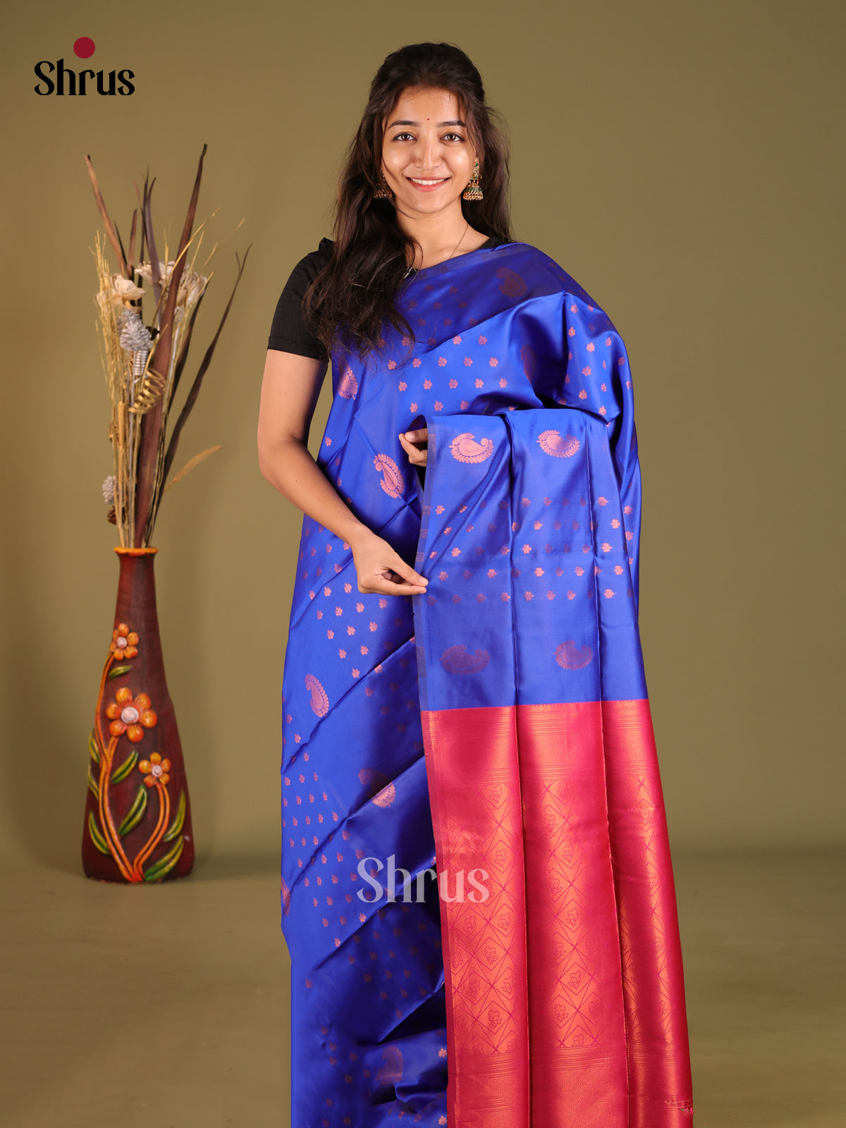 Blue & Pink - Semi Softsilk Saree