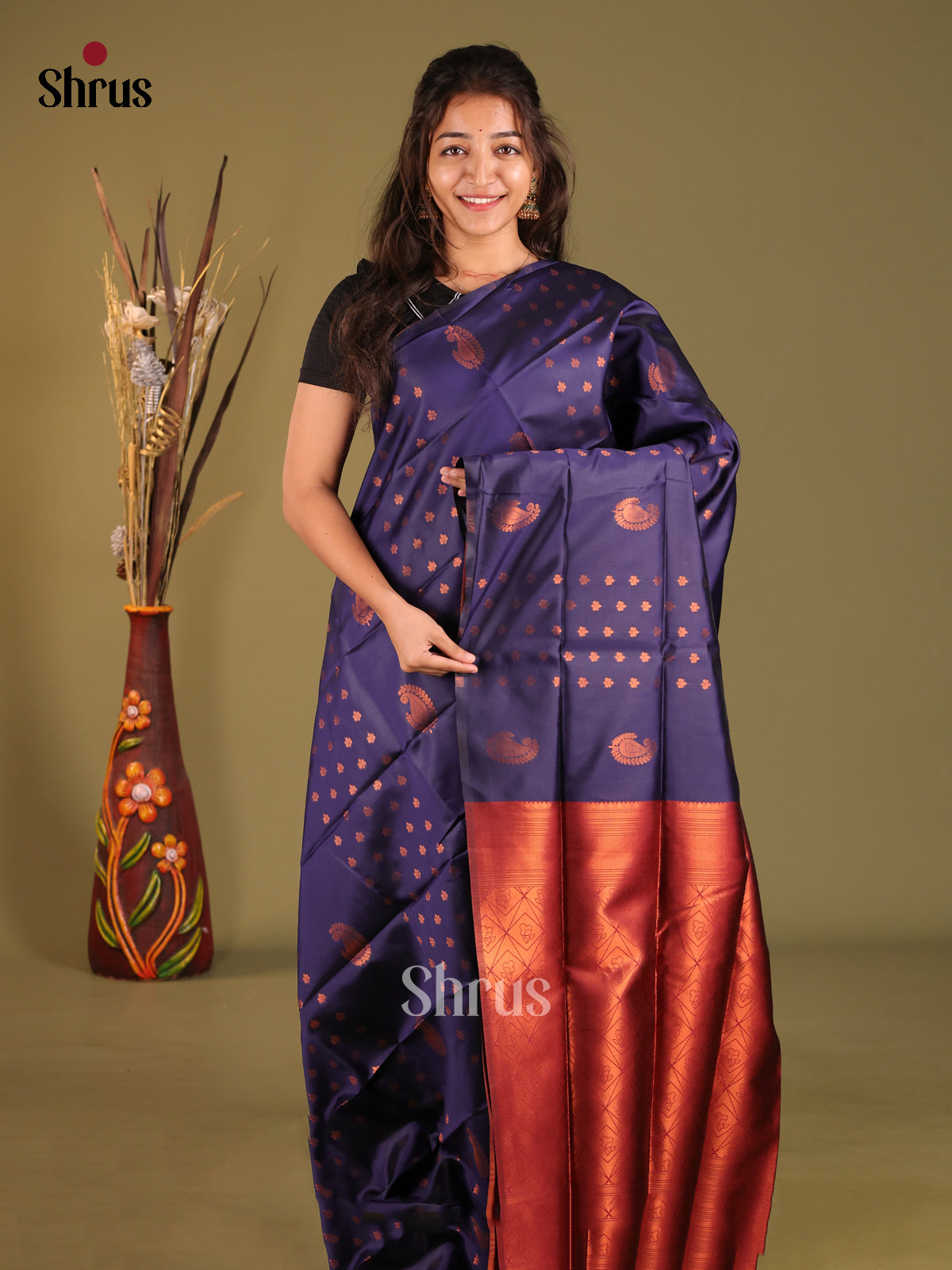 Blue & Maroon - Semi Softsilk Saree