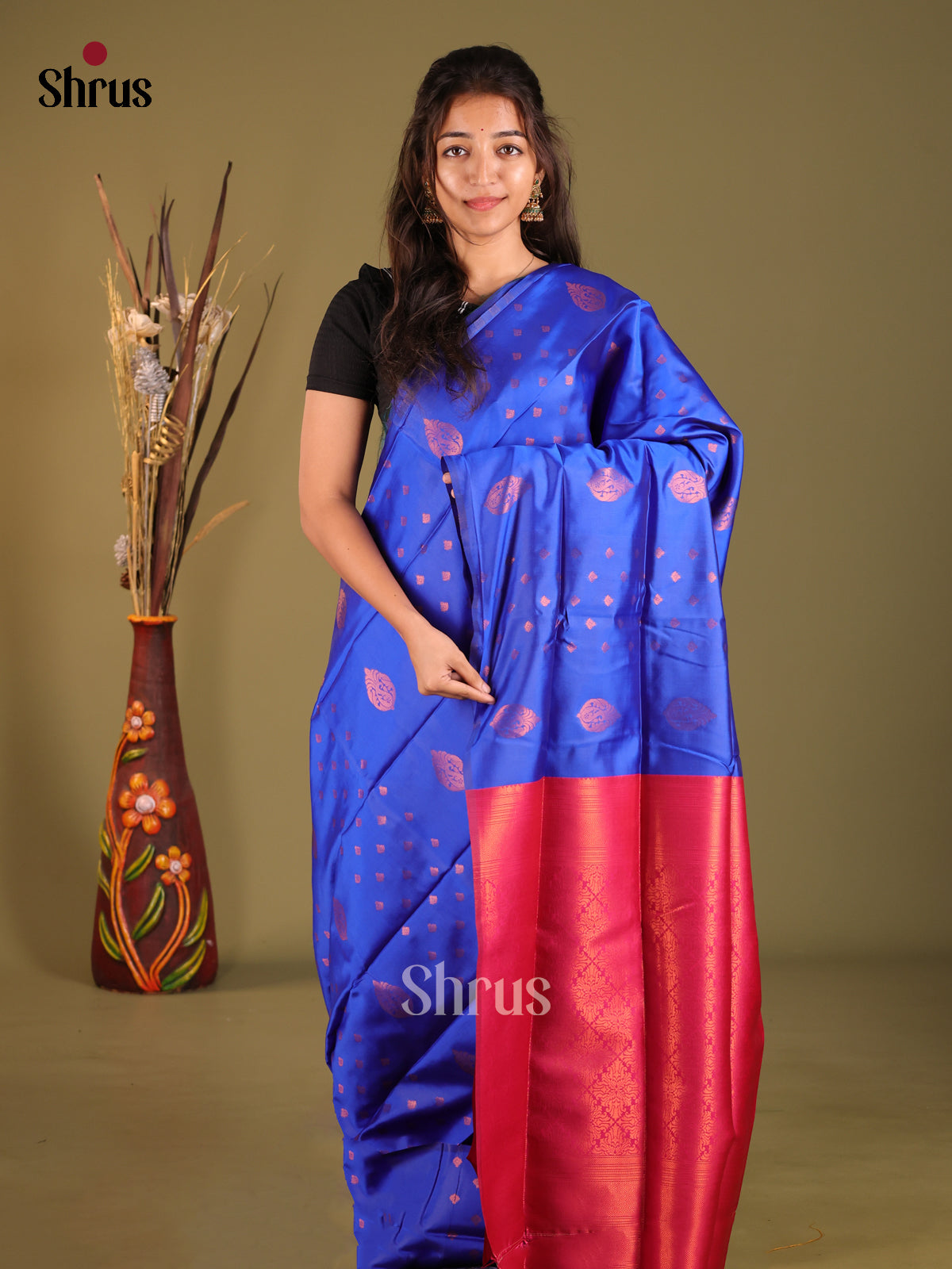 Blue & Pink - Semi Softsilk Saree