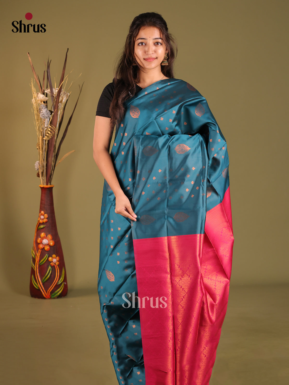 Blue & Pink - Semi Softsilk Saree
