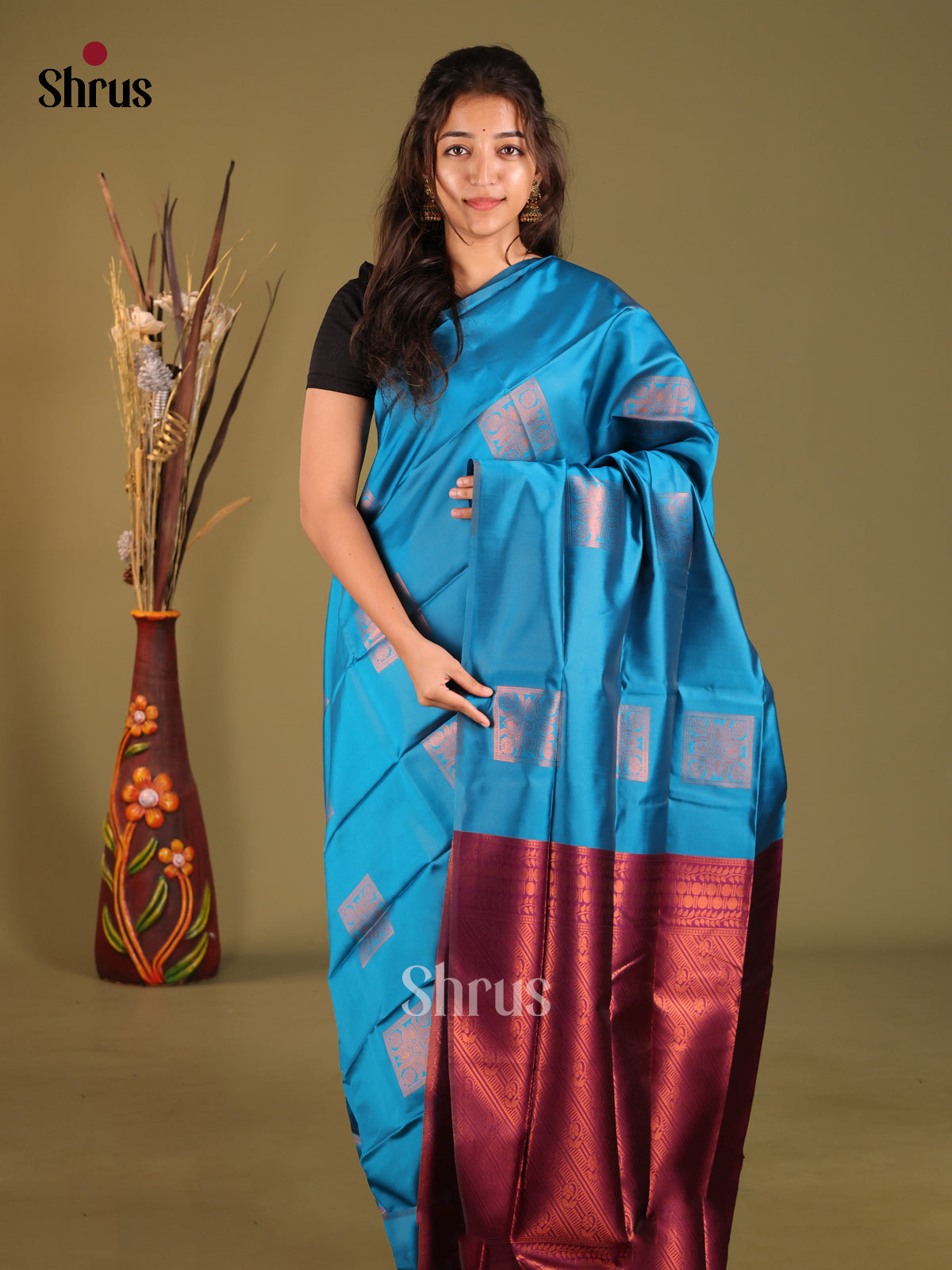 Blue & Maroon - Semi Softsilk Saree