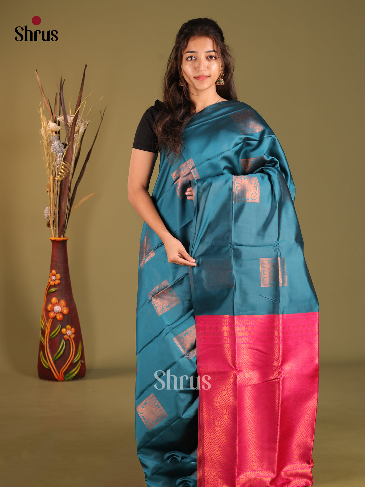 Blue & Pink - Semi Softsilk Saree