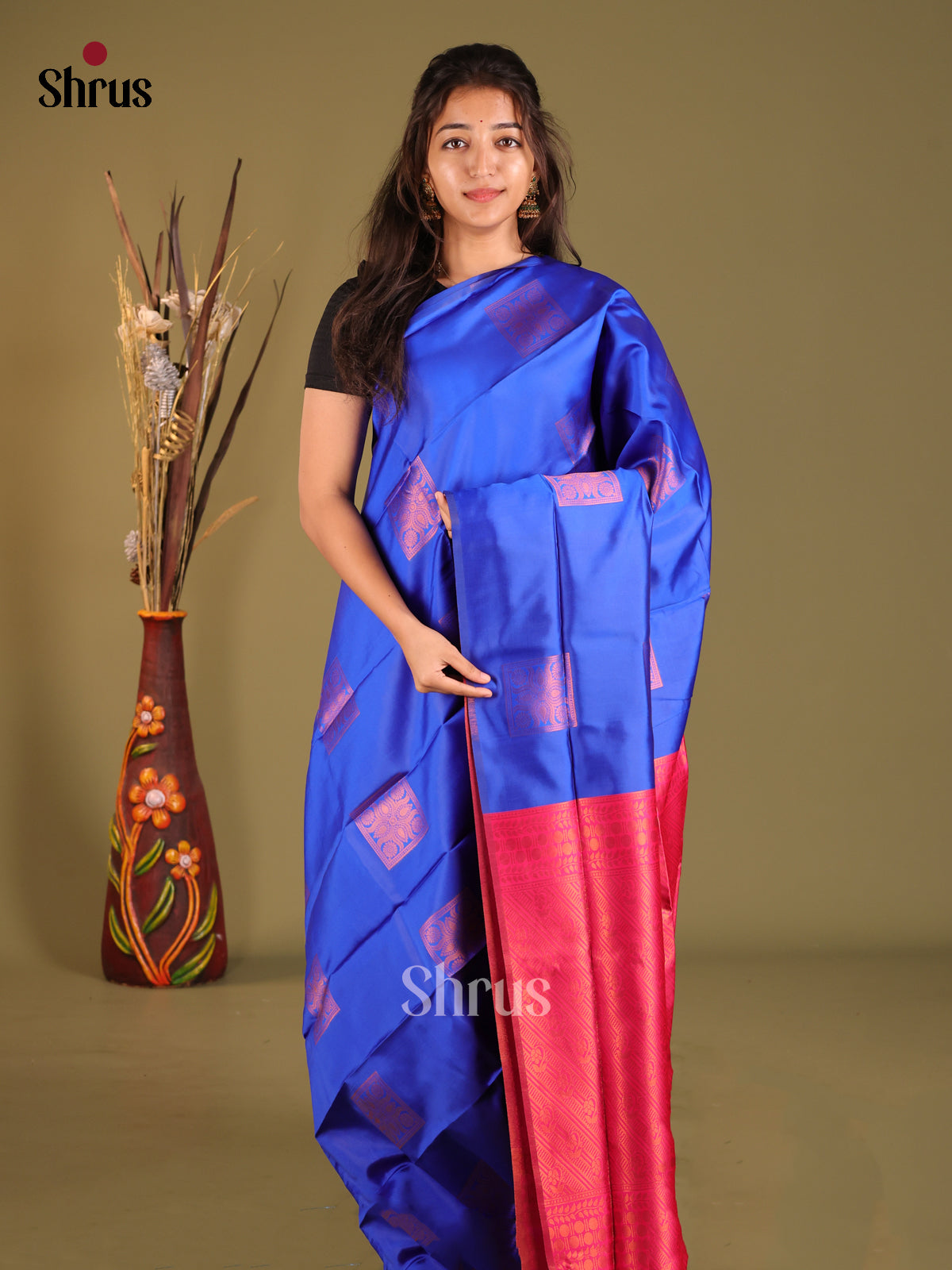 Blue & Pink- Semi Softsilk Saree