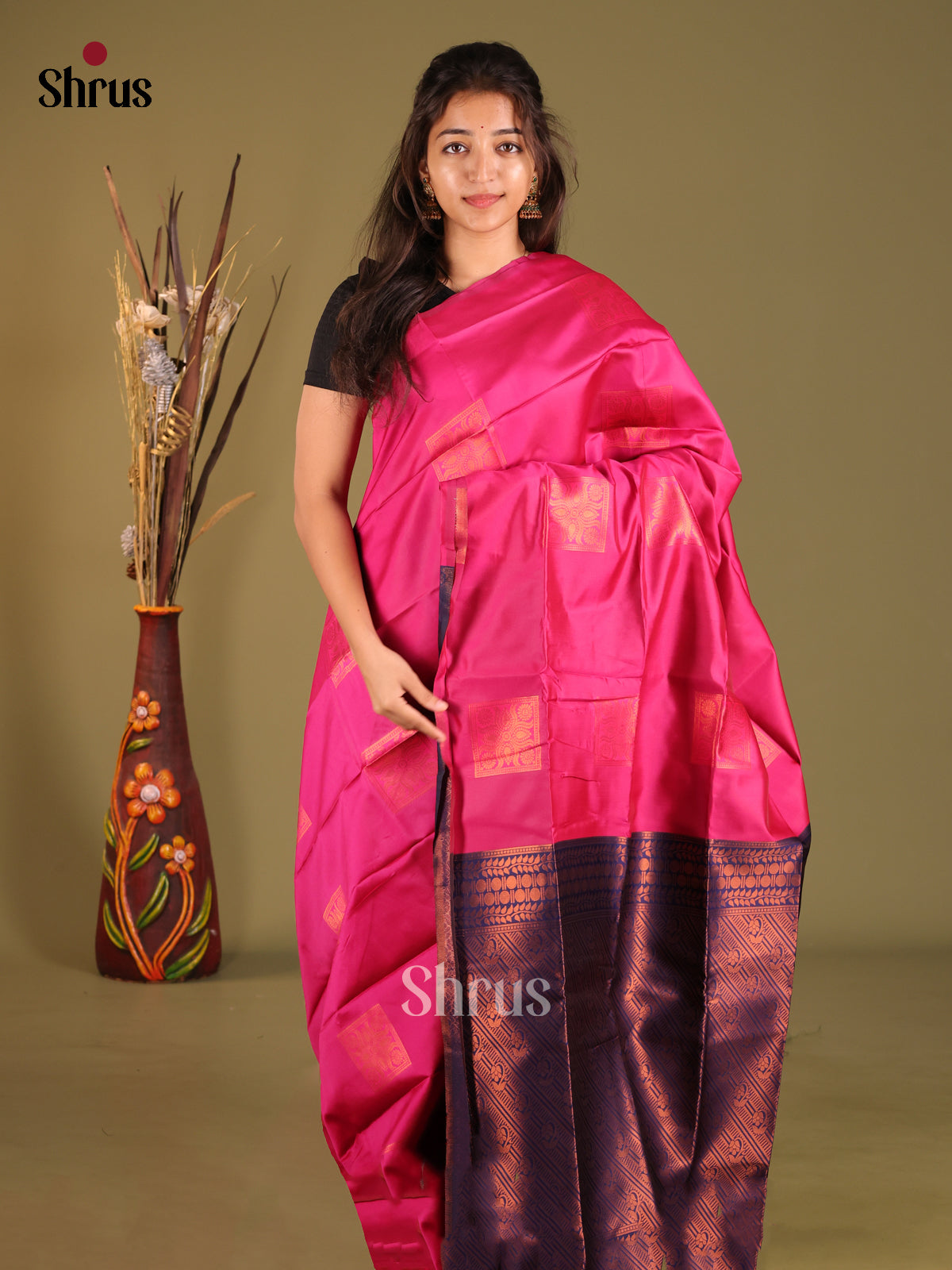 Pink & Blue- Semi Softsilk Saree - Shop on Shrus.com