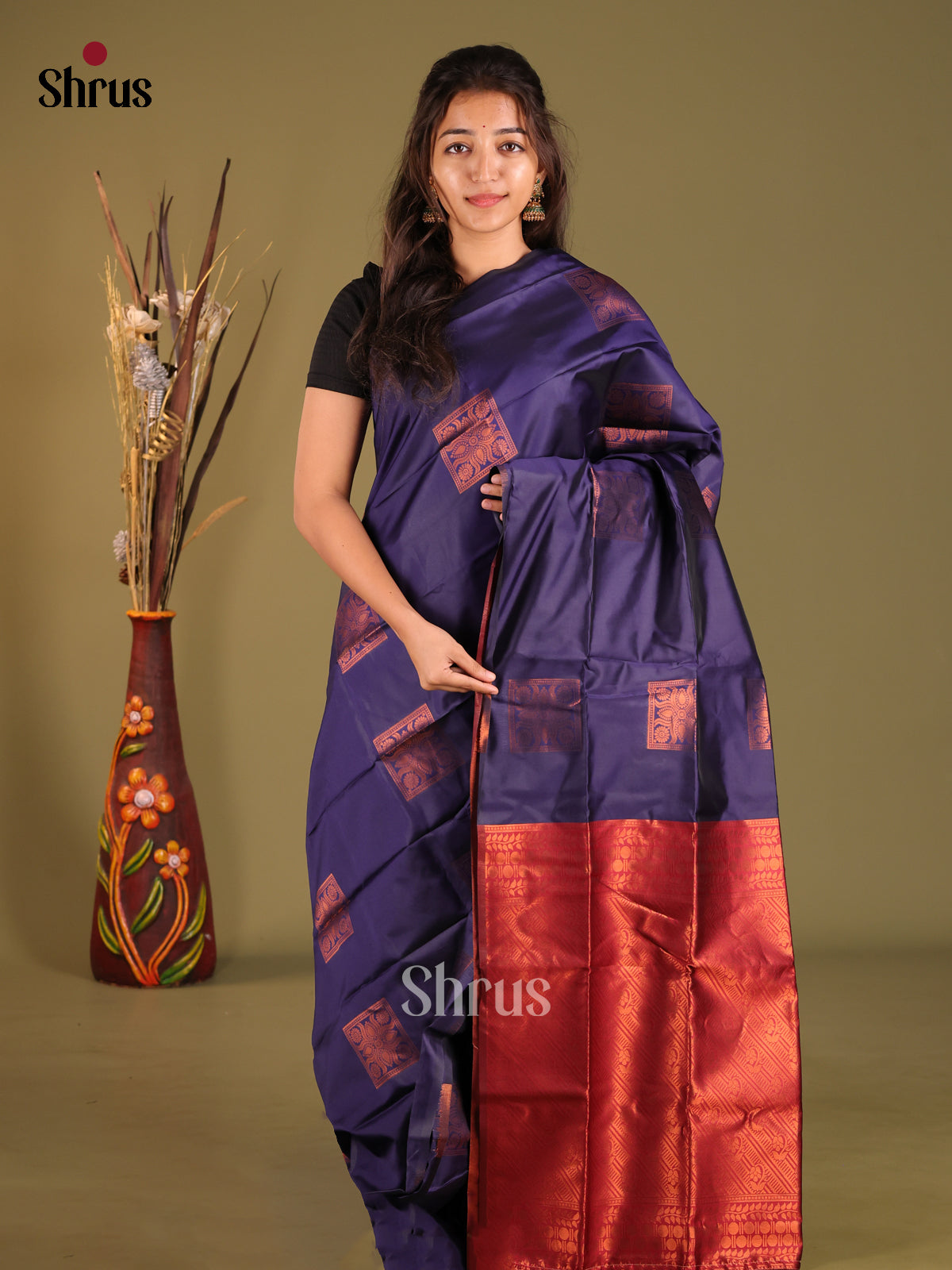 Blue & Maroon- Semi Softsilk Saree