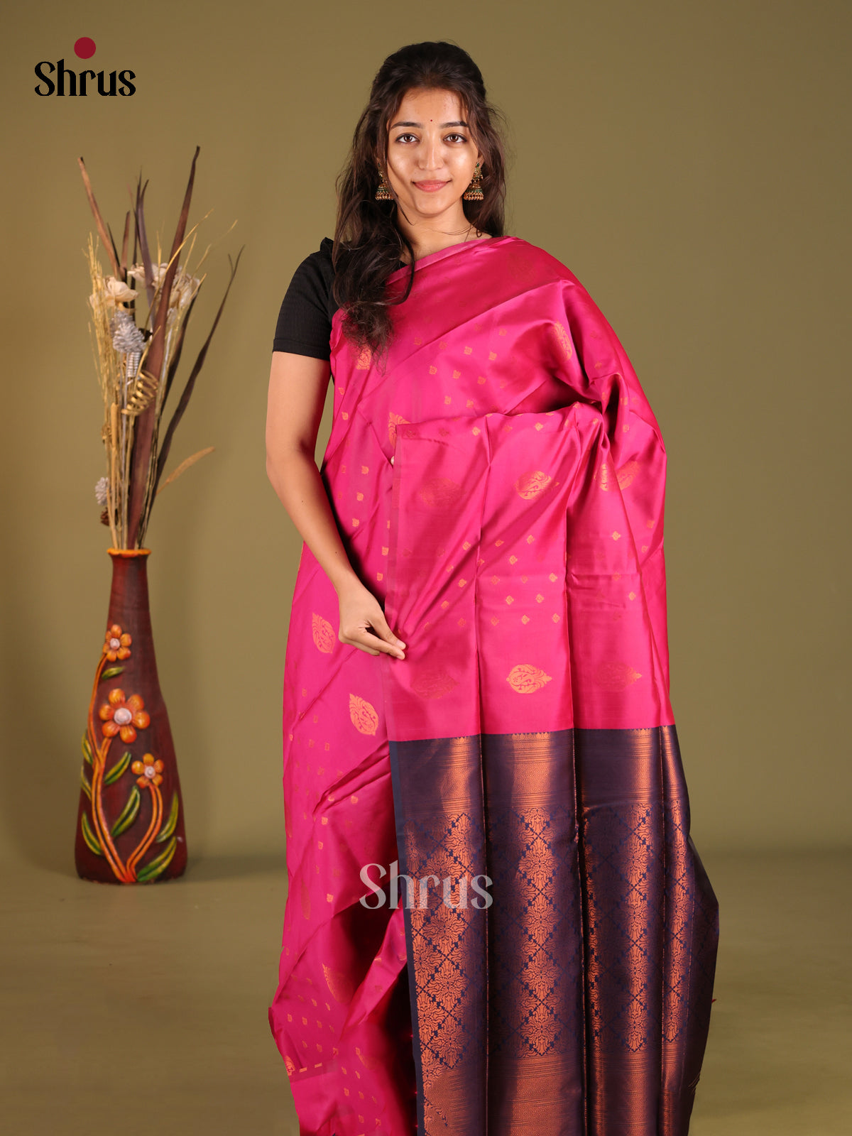 Pink & Blue - Semi Softsilk Saree - Shop on Shrus.com