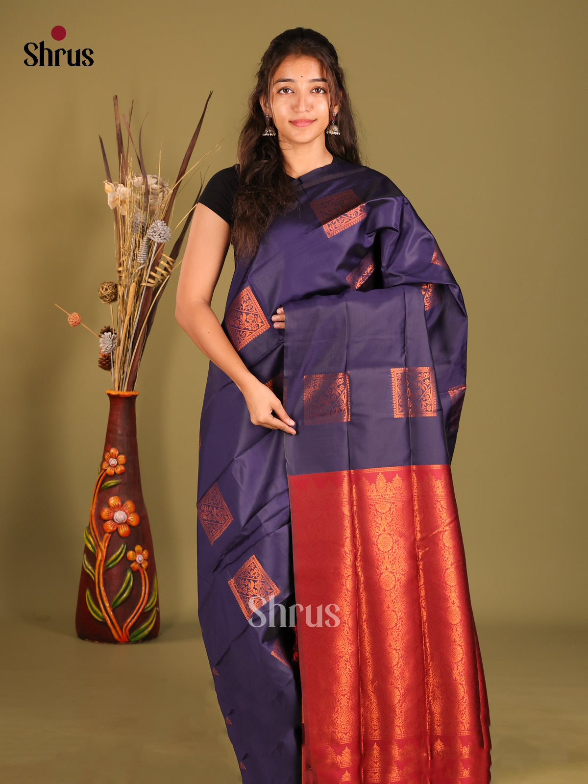 Blue & Maroon - Semi Softsilk Saree