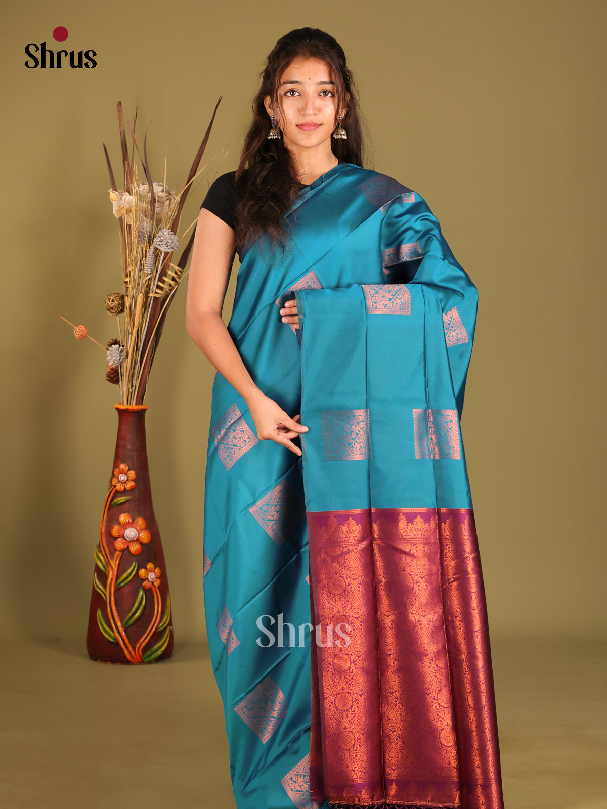 Blue & Maroon - Semi Softsilk Saree