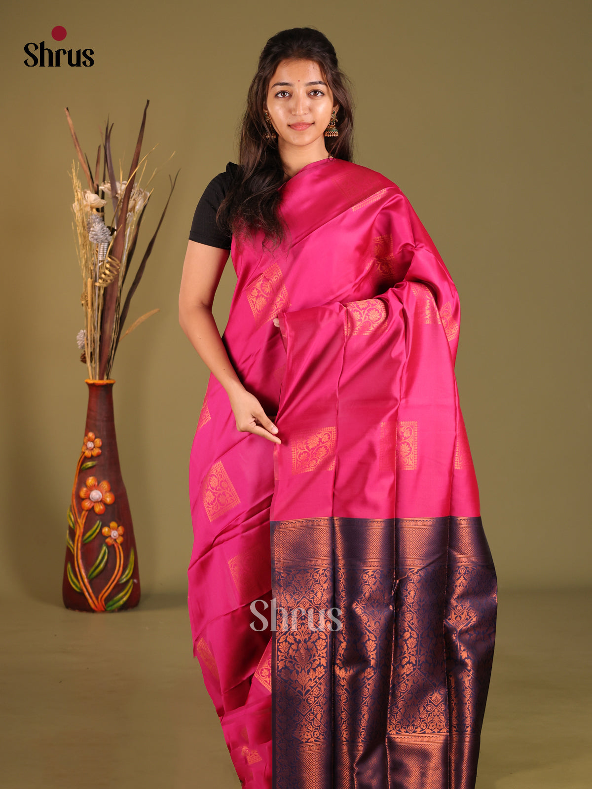 Pink & Blue- Semi Softsilk Saree - Shop on Shrus.com