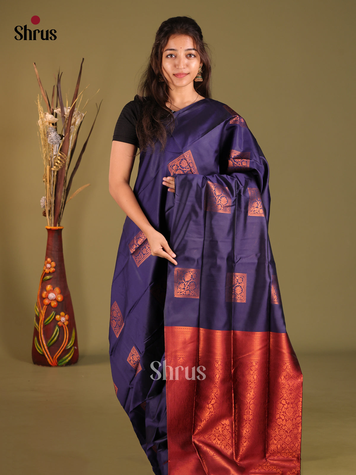 Blue & Maroon - Semi Softsilk Saree