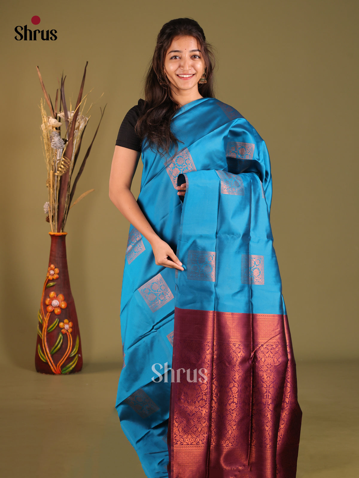 Blue & Purple - Semi Softsilk Saree - Shop on Shrus.com
