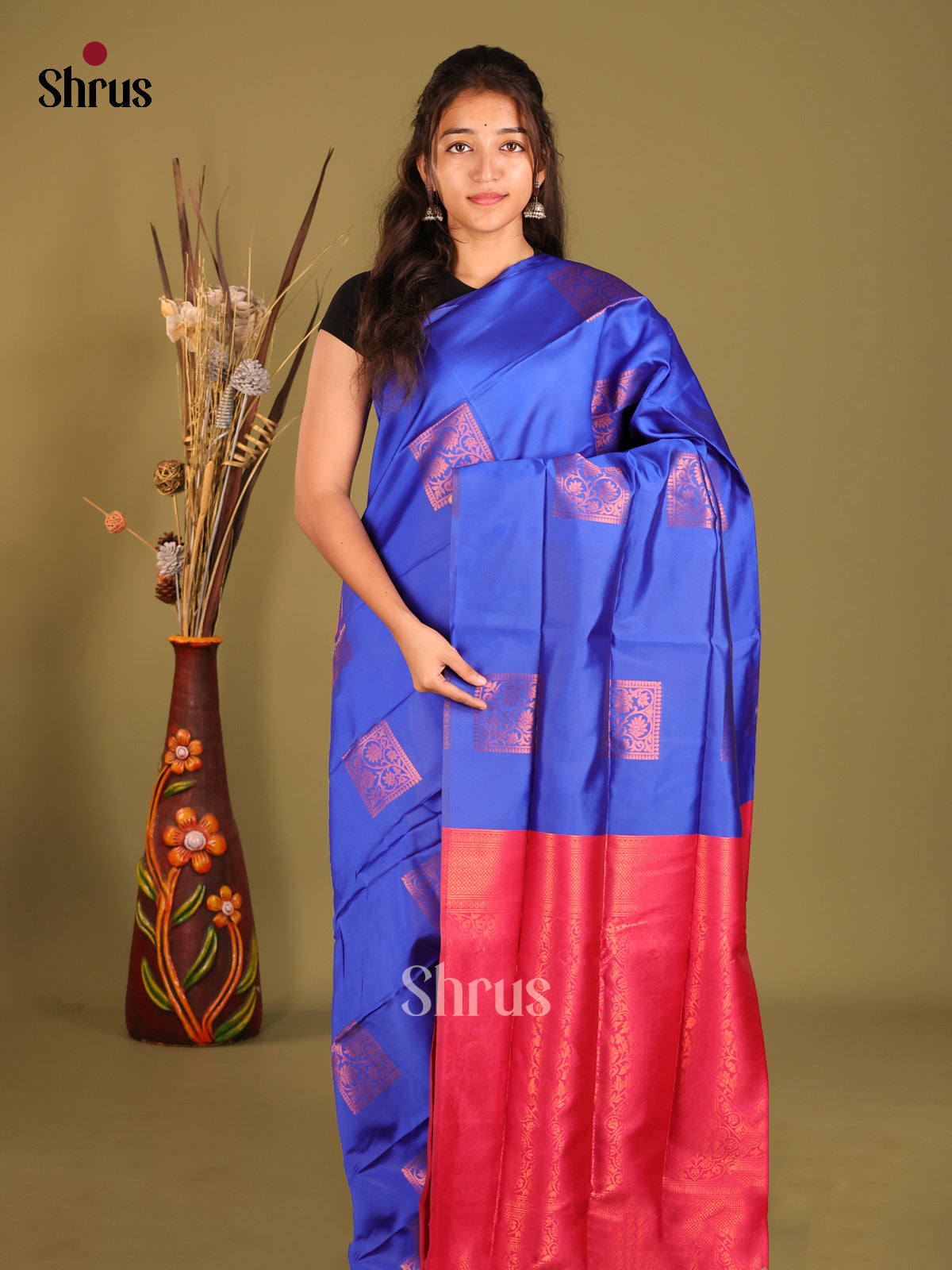 Blue & Pink - Semi Softsilk Saree