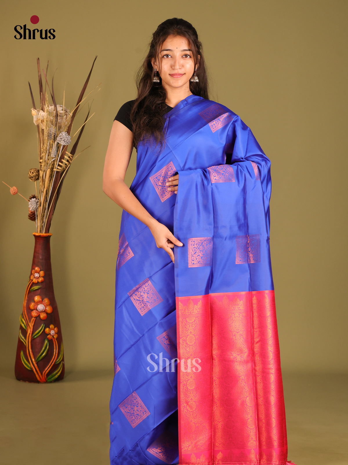 Blue & Pink - Semi Softsilk Saree