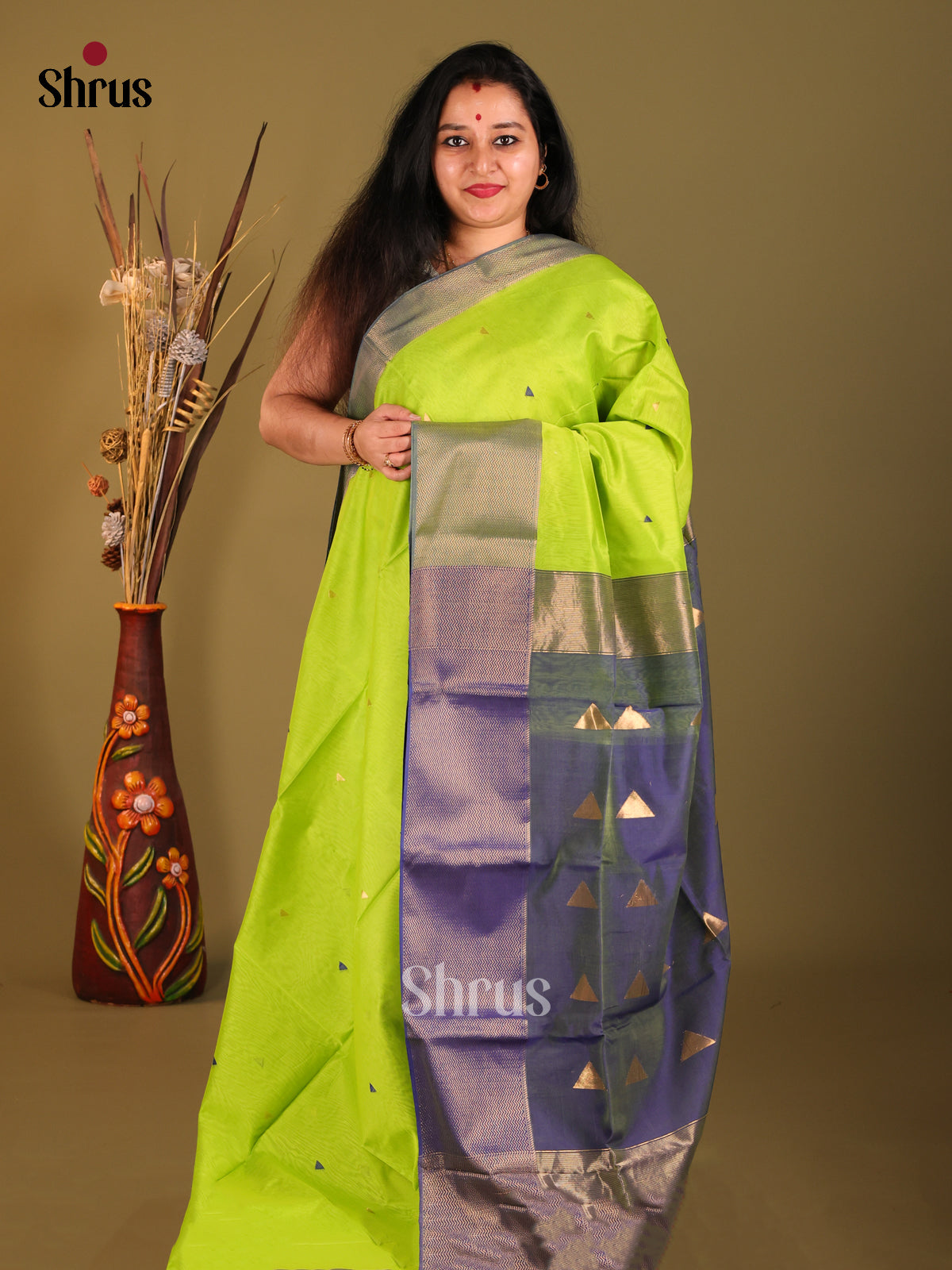 Green & Blue Maheshwari silkcotton Saree