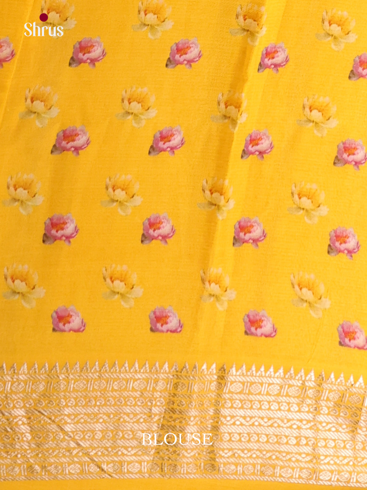 Blue & Yellow - Mangalagiri printed silkcotton Saree - Shop on Shrus.com