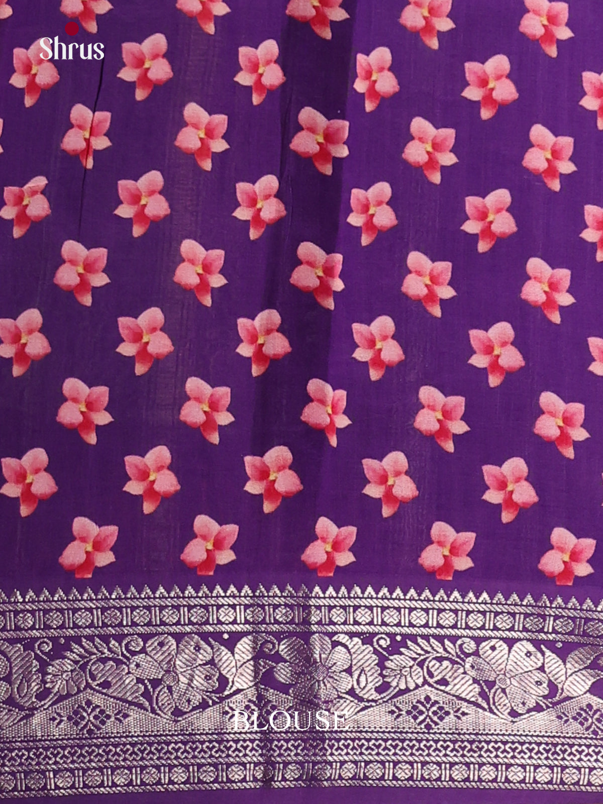 Cream & Violet - Mangalagiri printed silkcotton Saree