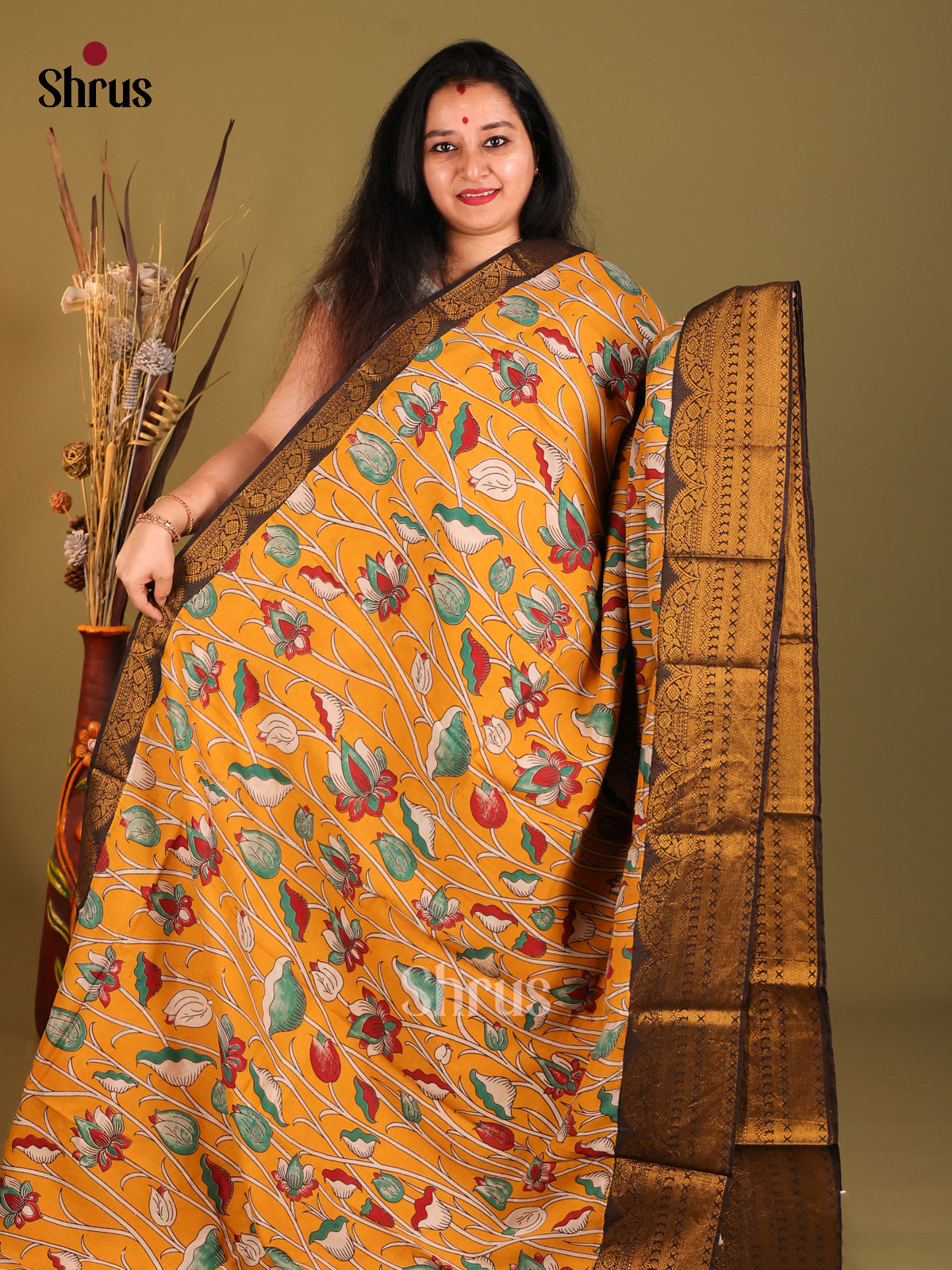 Mustard & Green- Mangalagiri silkcotton Saree -1