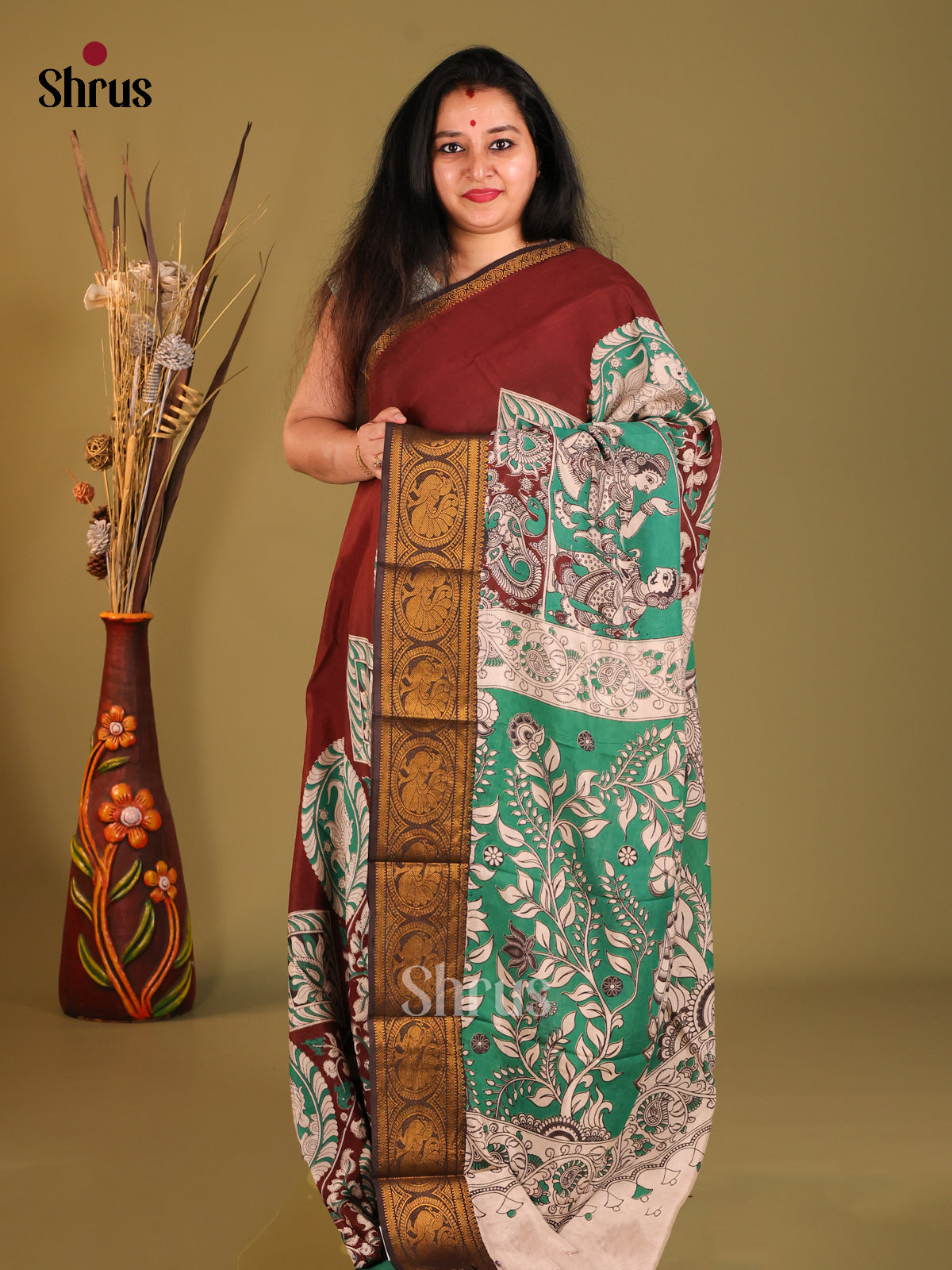 Maroon & Green -Mangalagiri silkcotton Saree