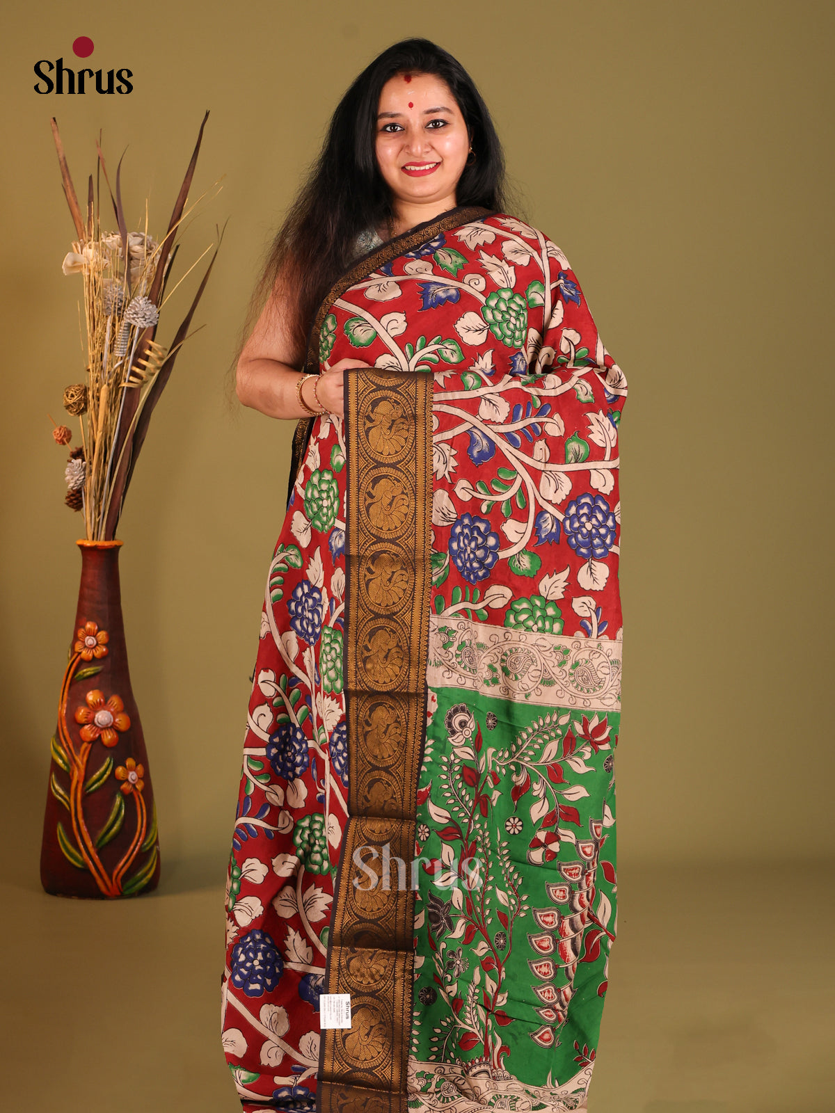 Red & Green - Mangalagiri silkcotton Saree