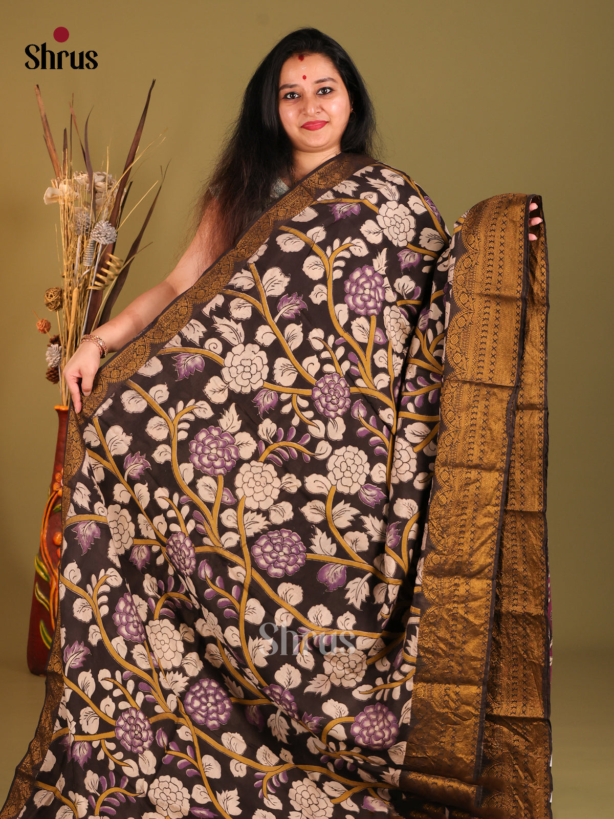 Black & Purple - Mangalagiri silkcotton Saree -1