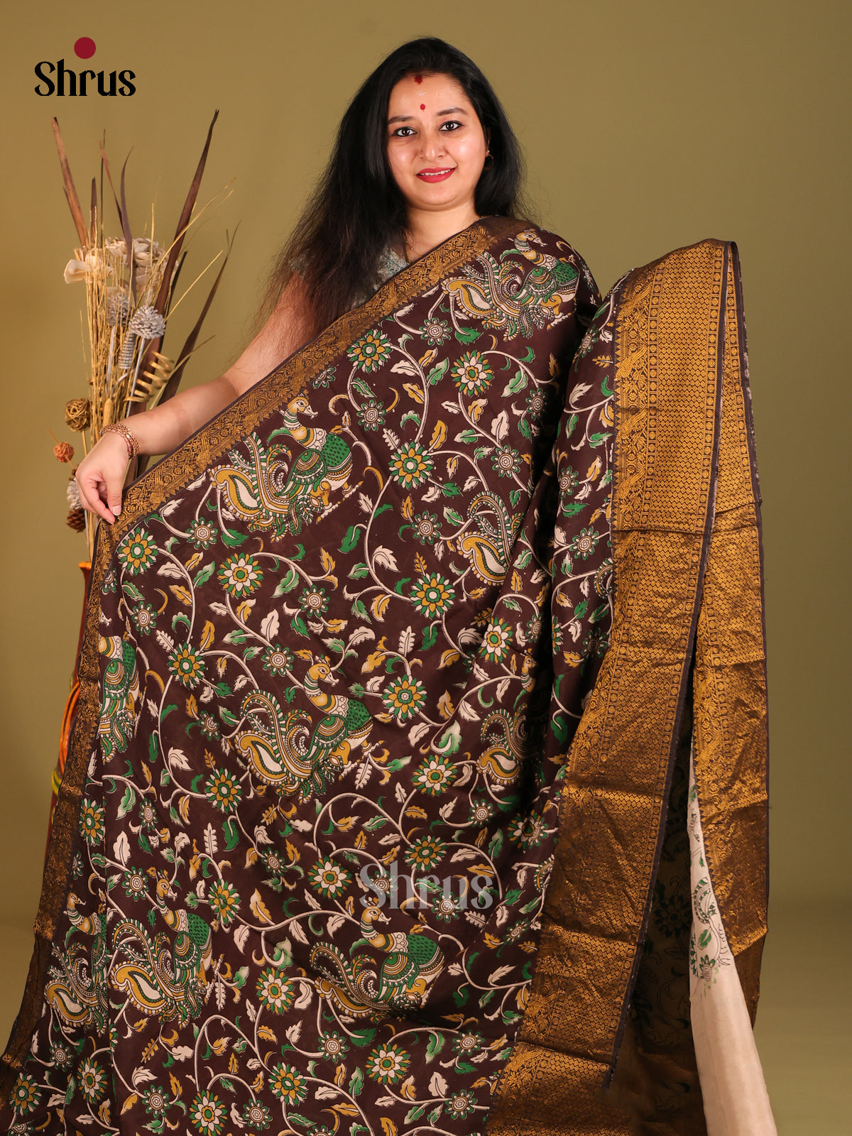 Brown & Cream- Mangalagiri silkcotton Saree -1