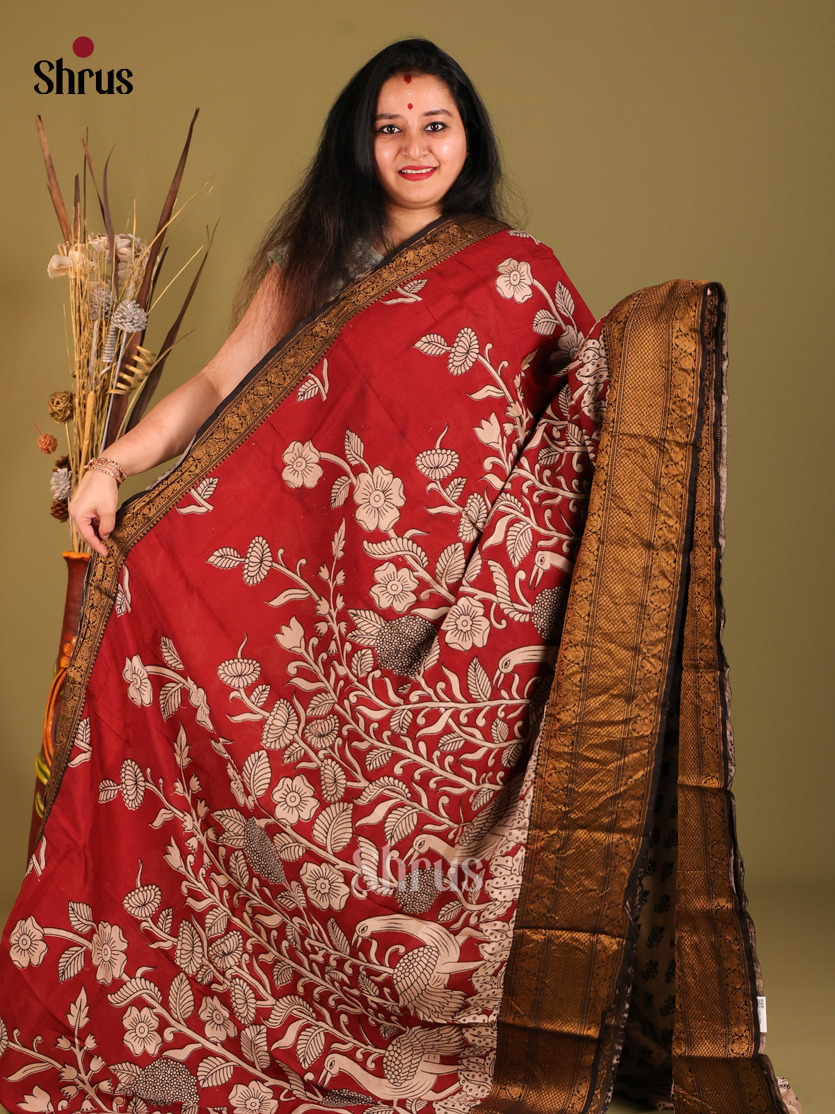 Red & Cream -Mangalagiri silkcotton Saree -1